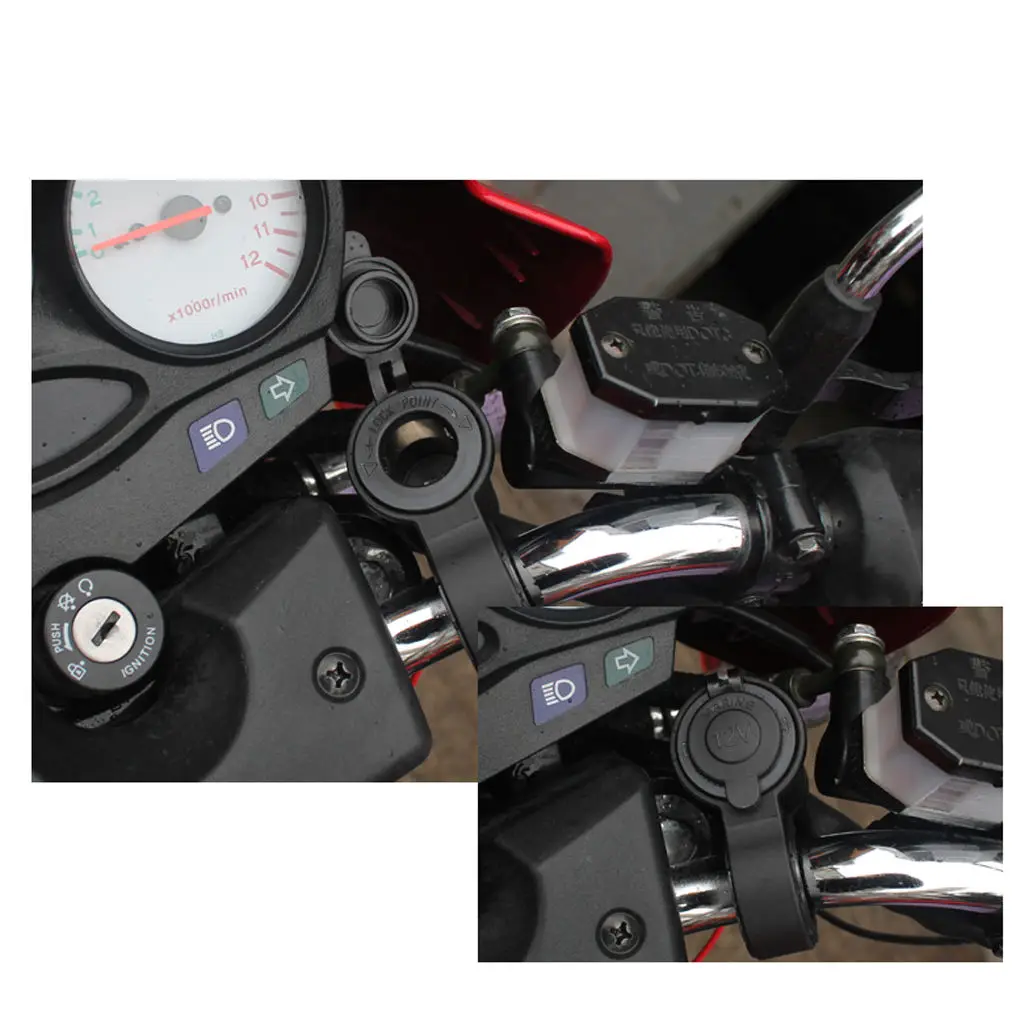 12V 24V Waterproof Motorcycle Cigarette Lighter Power Port Plug Outlet Socket Universal for 22-30mm Diameter Handlebar