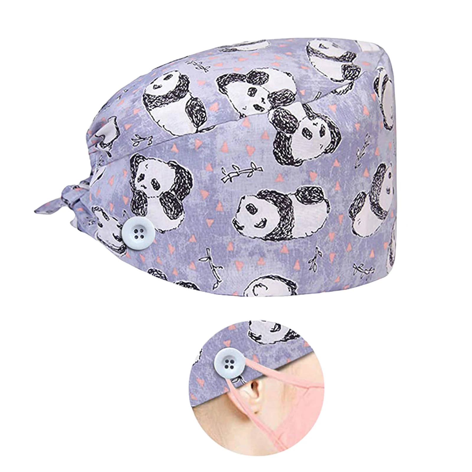 Fashion Scrub Caps with Buttons for Mask Doctor Nurses Cotton Bouffant Hats Adjustable Head Cover Wokring Hats for Women Men