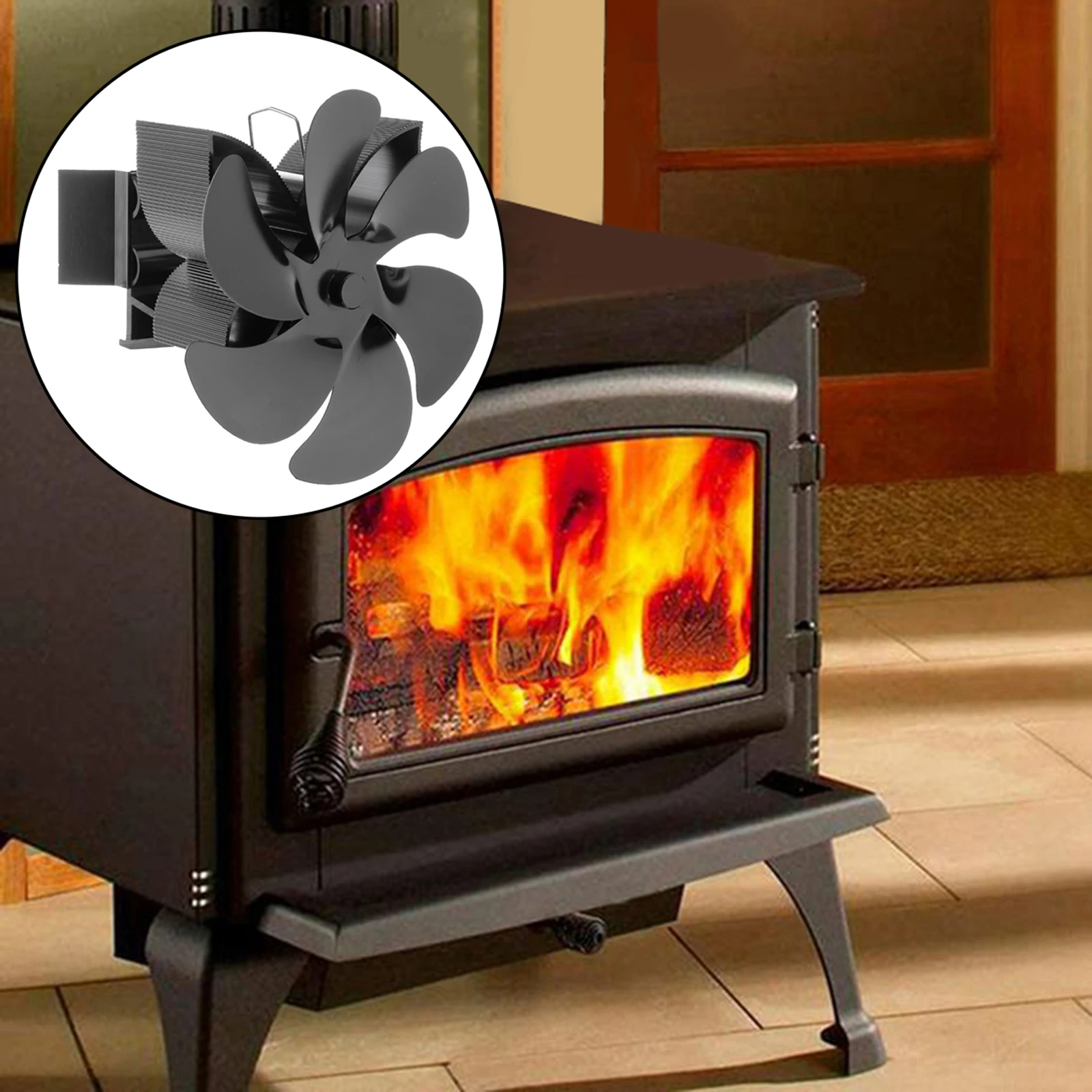 6 Blades Aluminum Alloy Heat Powered Fireplace Hanging Stove Fan for Eco Friendly Wood/Log Burner Saving Fuel Efficiently