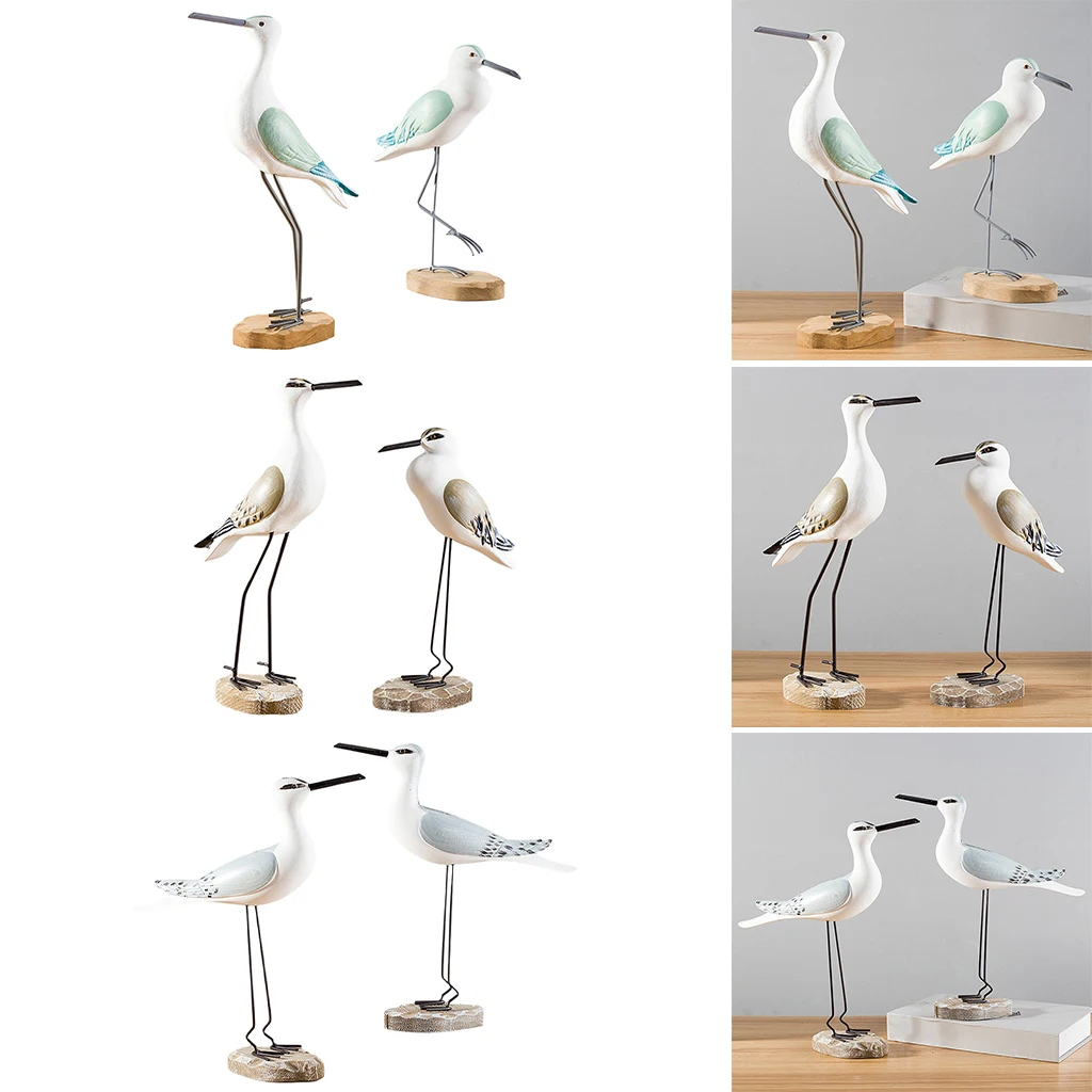 Wooden Desktop Seagull Miniature Figurines Garden Sea Bird Model Yard Craft Bird Statue Decorative Office Patio Lawn