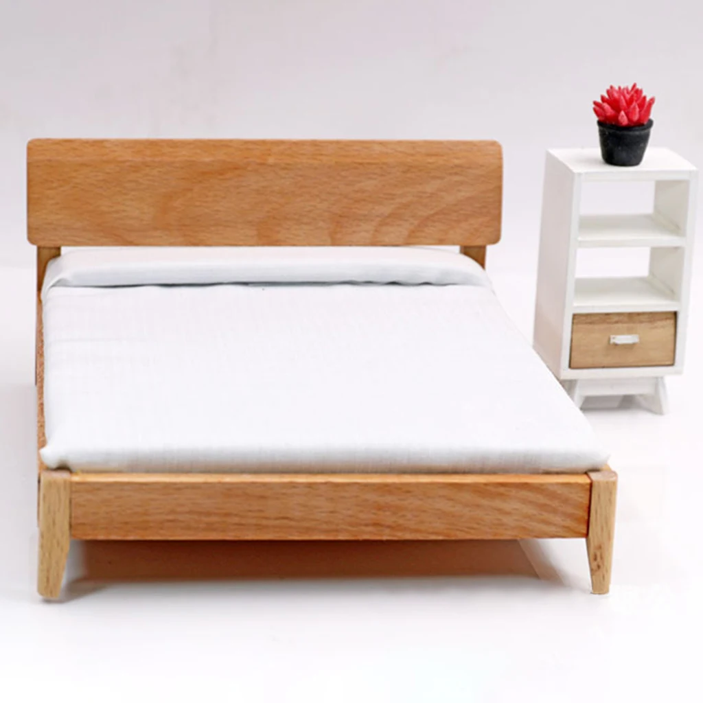 Retro Style 1/12 Dollhouse Single Bed Model with White Sheet Miniature Furniture Toys for Kids for Mini Room Decor Accessories