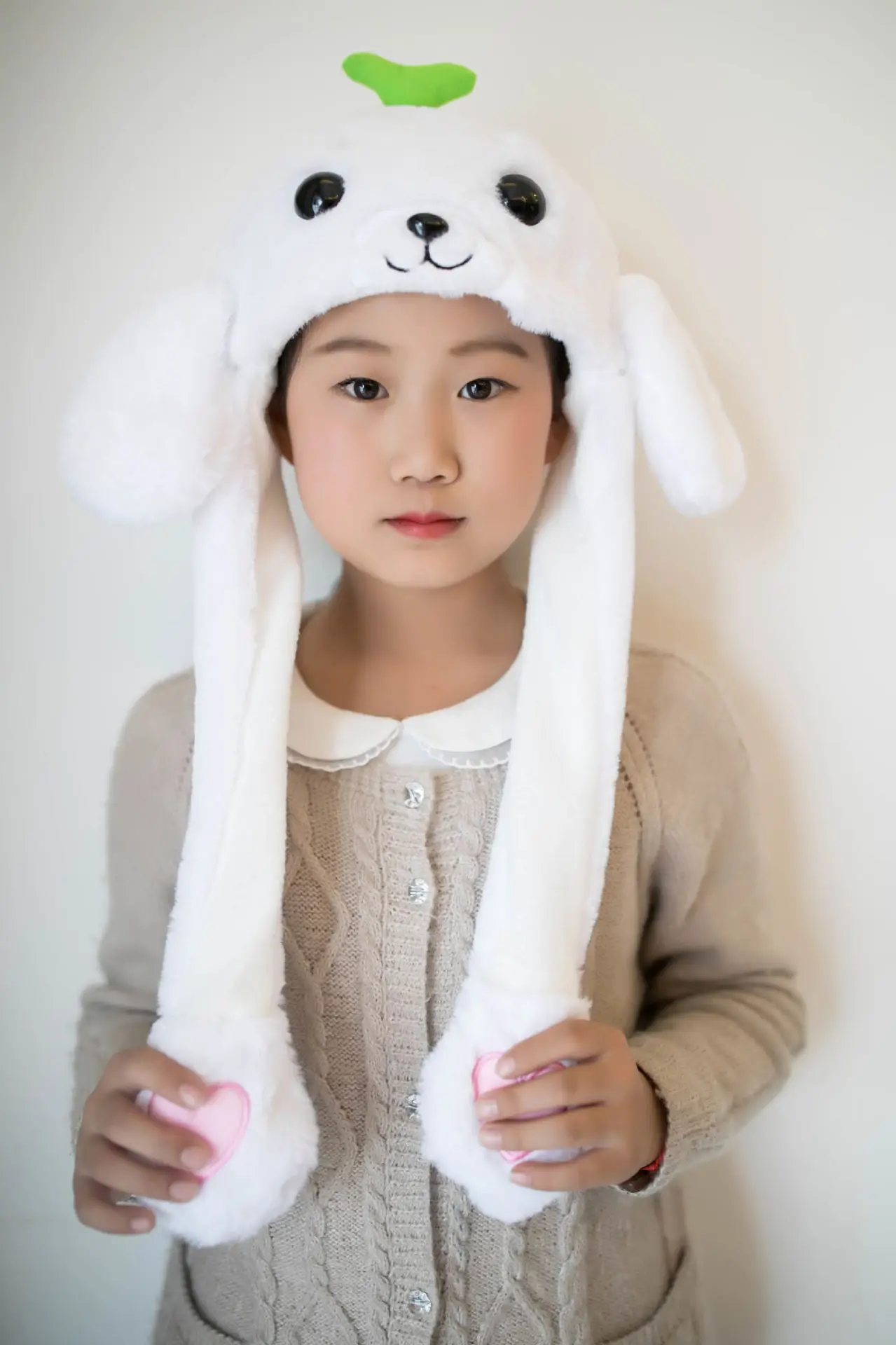 2021 New Children's Plush Movable Husky Ear Cap Cartoon Animal Panda Funny Ear Pinch Ear Vertical Move Plush Toy Cute Hat