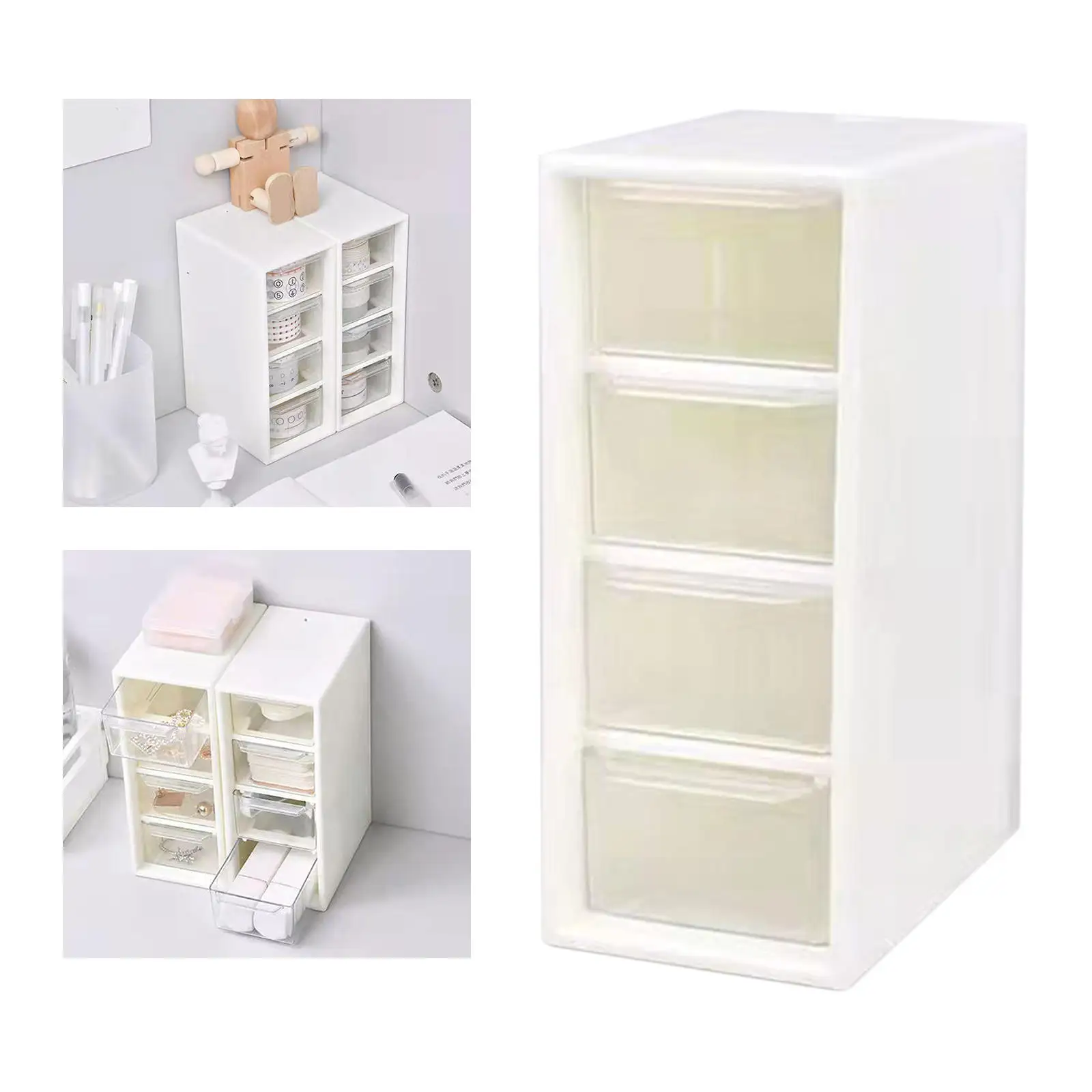 Desktop Cosmetic Storage Box with 4 Drawer Units for Hair Clip Beads Office