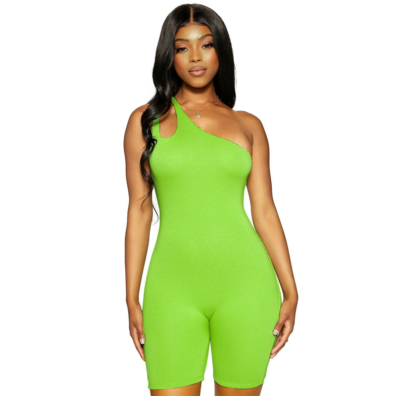 Vamos Todos 2021 Autumn Incline Shoulder Women Jumpsuits Solid One Piece Rompers Womens Playsuit Shorts Sports Women Clothing