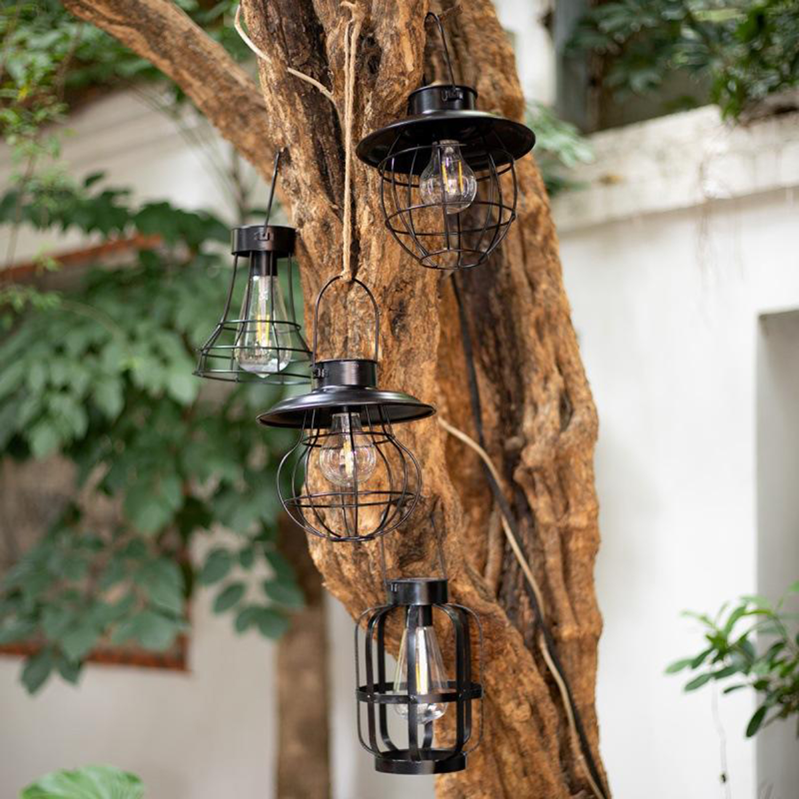 Solar Lantern Lamp Hanging Metal Outdoor Lights with Bulb for Yard Backyard