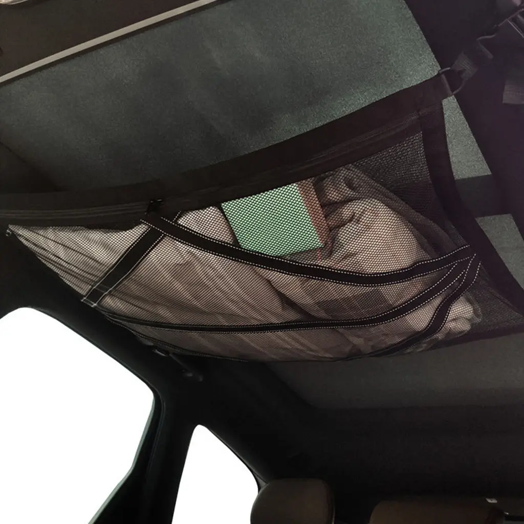 Car Ceiling Storage Bag Mesh Auto Accessory Roof Organizer Fit for Long Trip Most Car