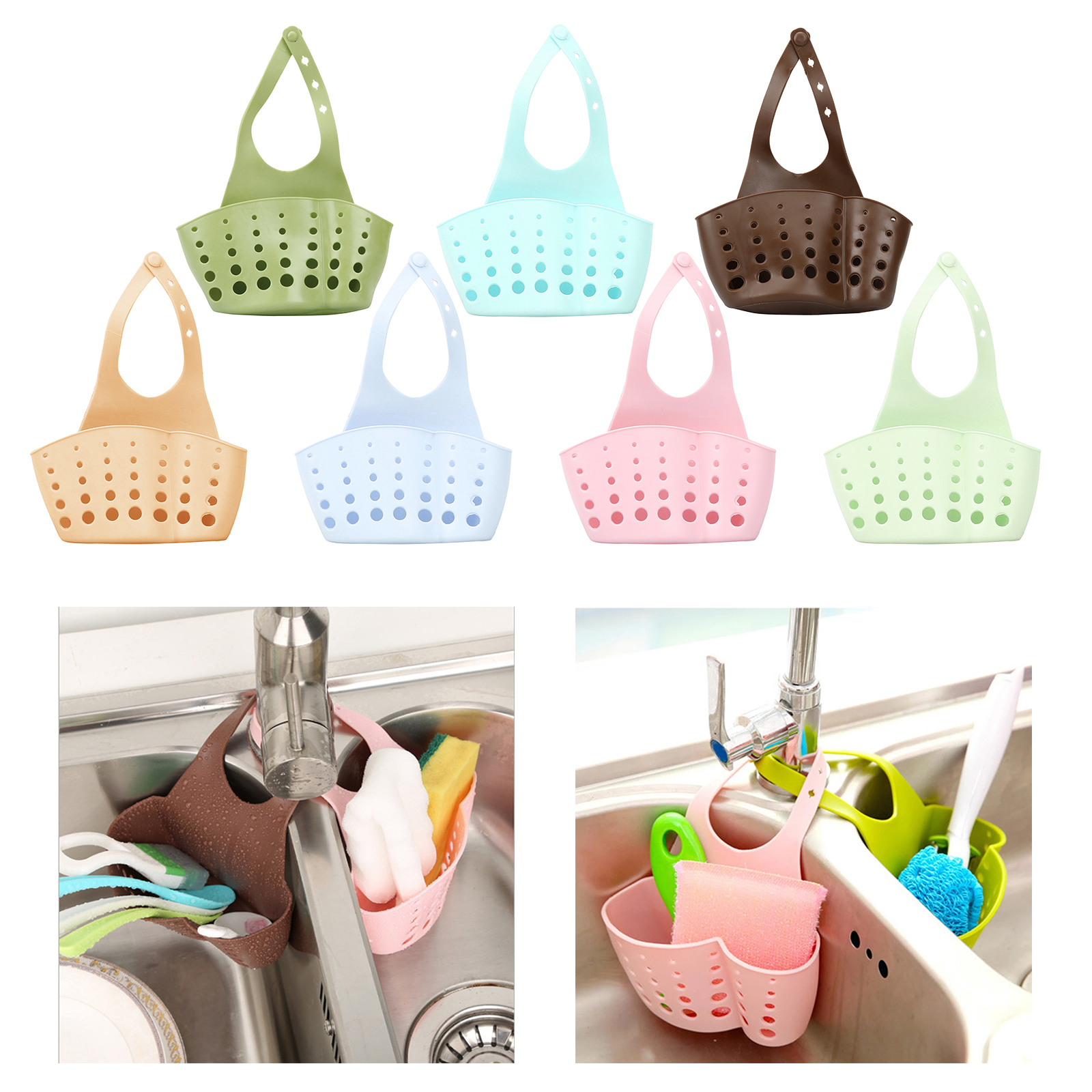 Kitchen Sink Drain Rack with PVC Adjustable Removable Button Sink Strainer Basket Storage Sponge Holder for Kitchen Bath Corner