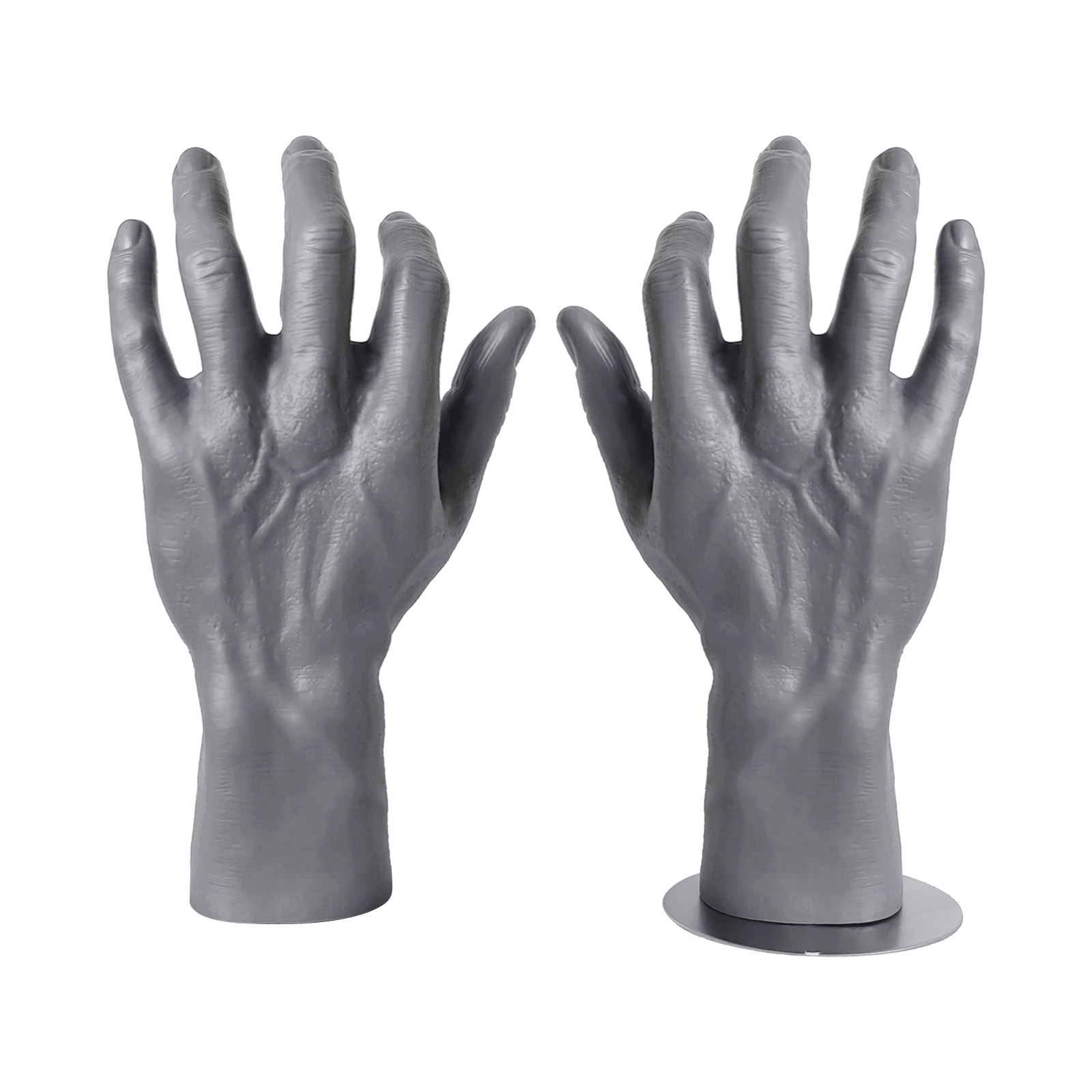 Realistic PVC Male Mannequin Left Hand, Men's Hand Displays Jewelry Organizer Stand Holder, Showing for Home Decor Gray