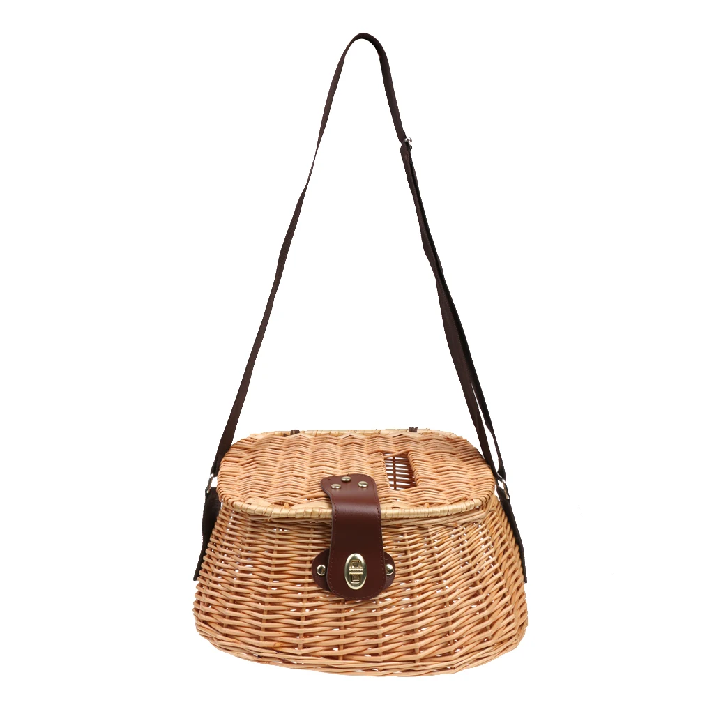 Wicker Fishing Basket - Fly Fishing Storage Tackle Box Home Decoration - 36x23x19cm Fish Case - Portable & Durable