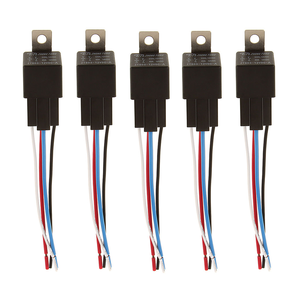 5x Car 40A AMP 12V Relay Kit For Fan Fuel Pump Light 4Pin 5Wire SPST