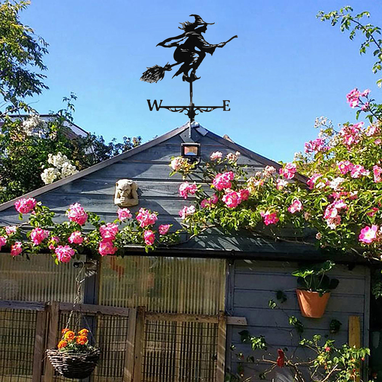 Black Iron Weathervane com Witch Decor, Ornamento,