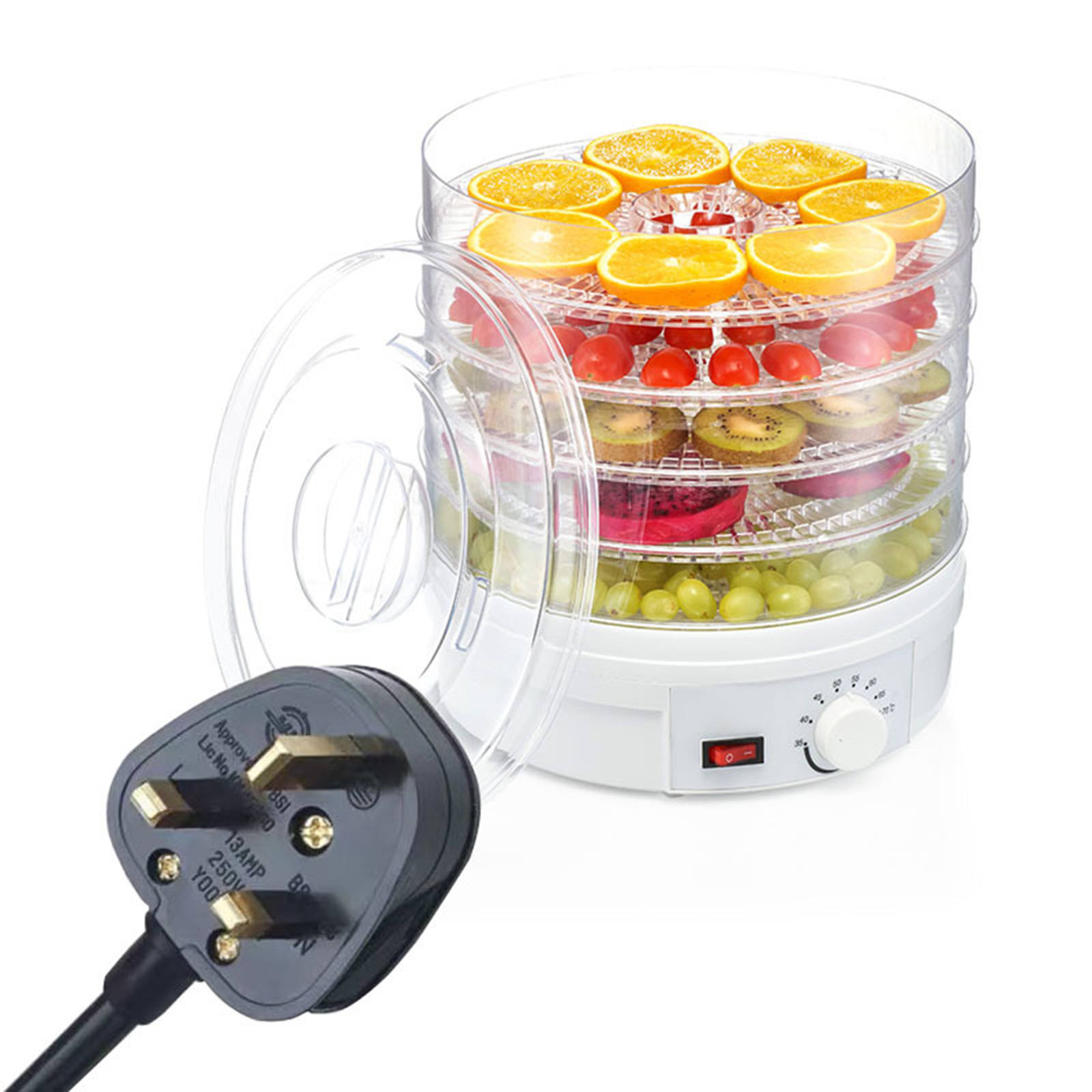Food Dehydrator 5 Trays Dried Fruit Vegetable Herb Meat Drying Machine Electric Yogurt Maker Pet Snacks Air Dryer Oven UK Plug