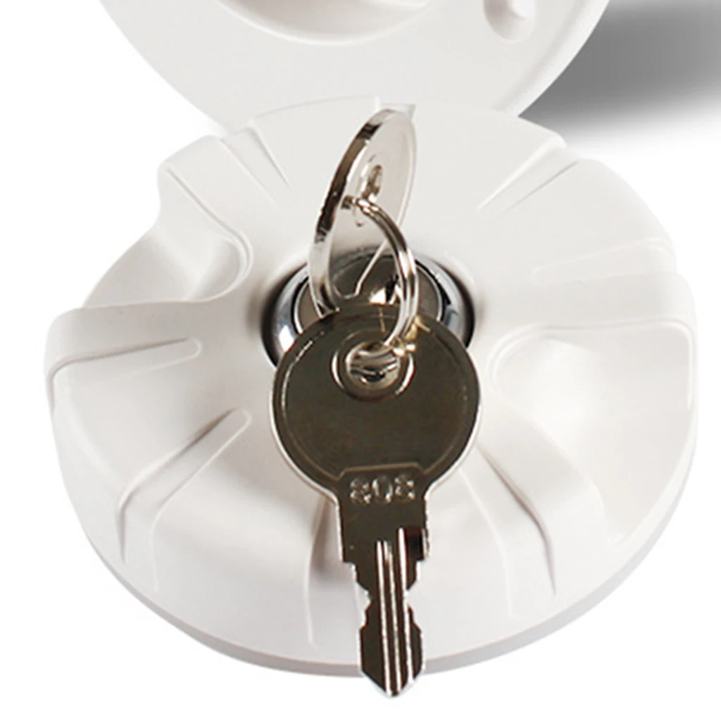 White Plastic Gravity Water Inlet Fill Dish Hatch Lock Locking w/2 keys Leak Proof for RV Camper Trailer Cars