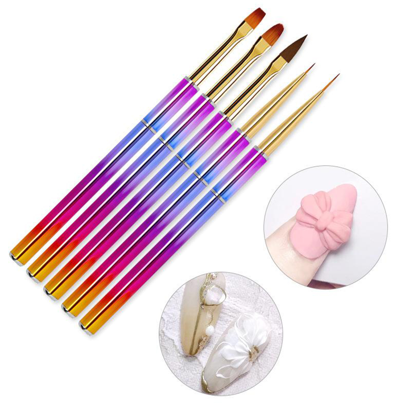 5x Gel Polish Nail Art Brushes Set Design Pen Liner for Salon Home DIY