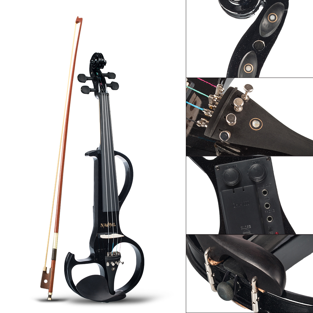 Electric Violin Set 4/4 Solid Wood Silent Violin, Fittings Ebony, Rosin, Storage Cases