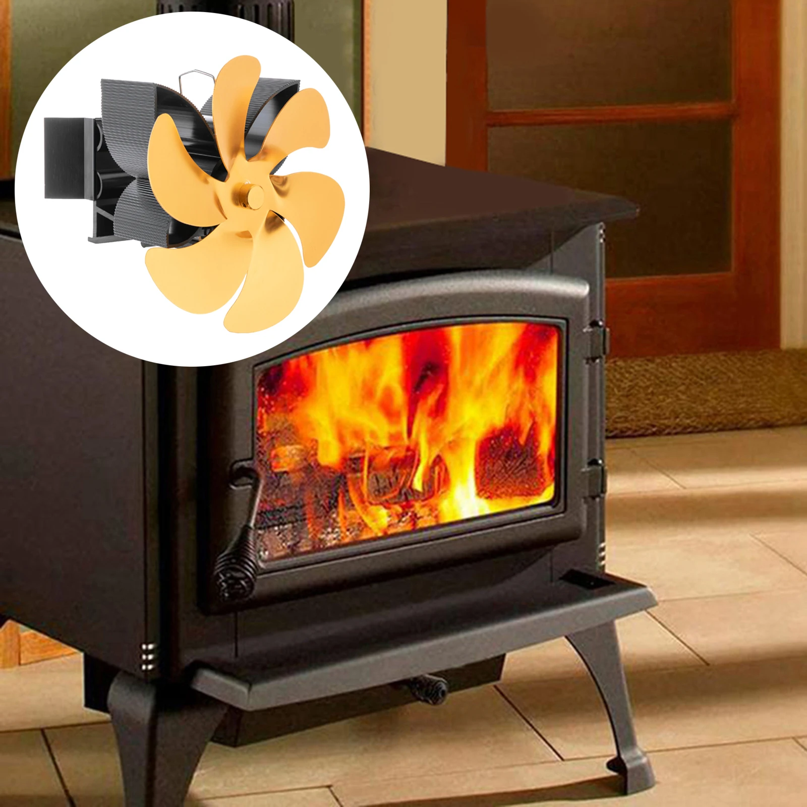 6 Blades Aluminum Alloy Heat Powered Fireplace Hanging Stove Fan for Eco Friendly Wood/Log Burner Saving Fuel Efficiently