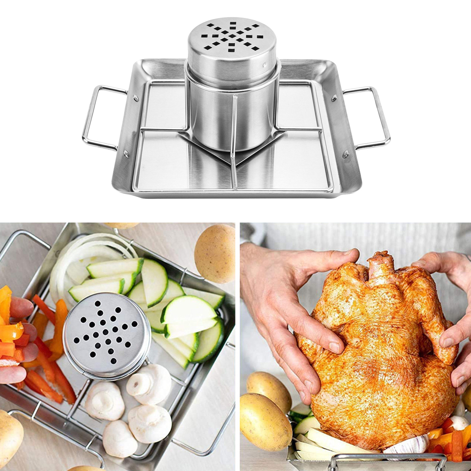 BBQ Chicken Roaster Beer Wine Chicken Holder Grill Rack Stainless Steel Vegetable Barbecue Pan Outdoor BBQ Accessories