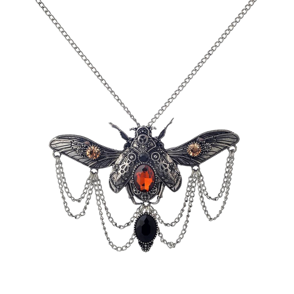 Punk Gears Resin Stone Beetle Bee Insect Mechanical Victoria Necklace Bib Choker Statement Insect Steampunk Themed