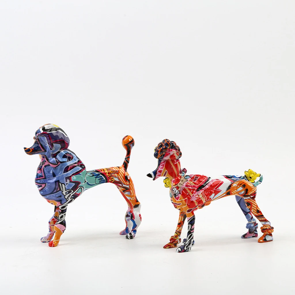 Colourful Resin Graffiti Dog Sculpture Poodle Ornament Adult Gift Home Decor