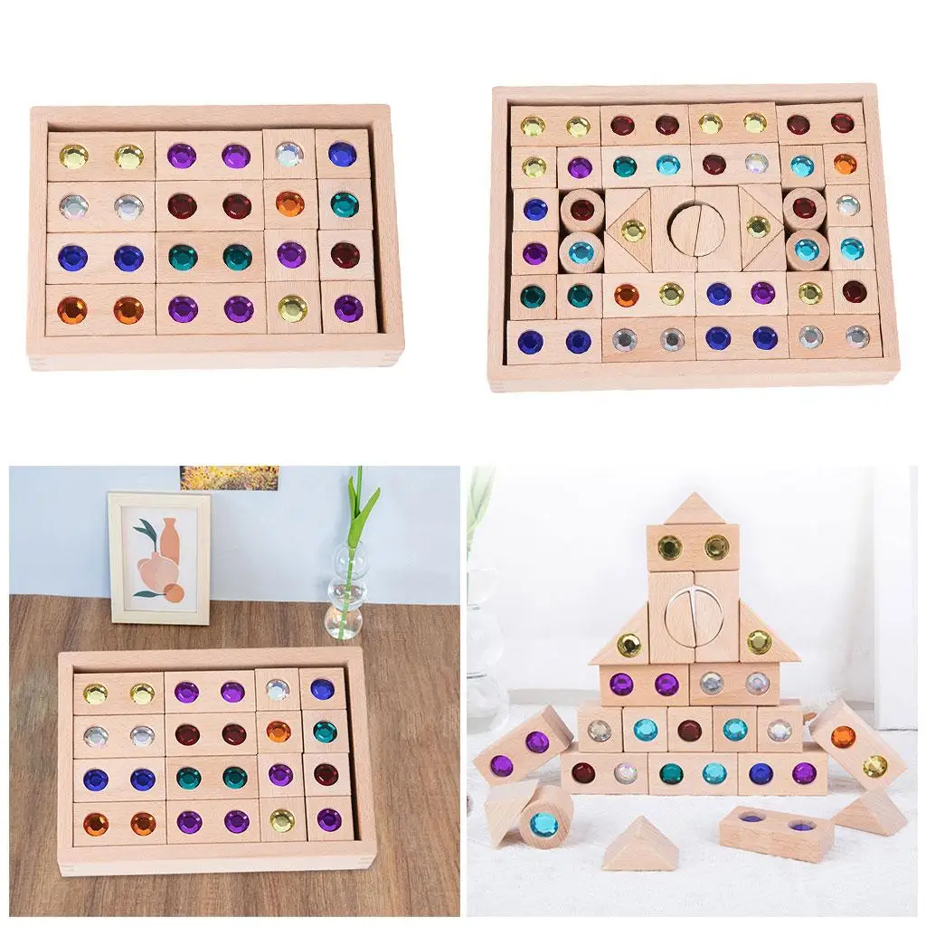 Wood Building Blocks Toys Creative Bricks Toys Educational Toys Construction Building Toys for Baby Toddlers Kids Children