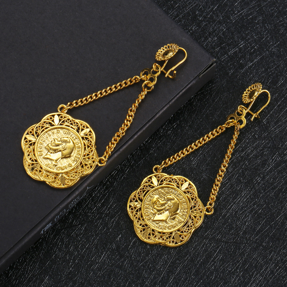 George V Head Gold Plated Earrings 