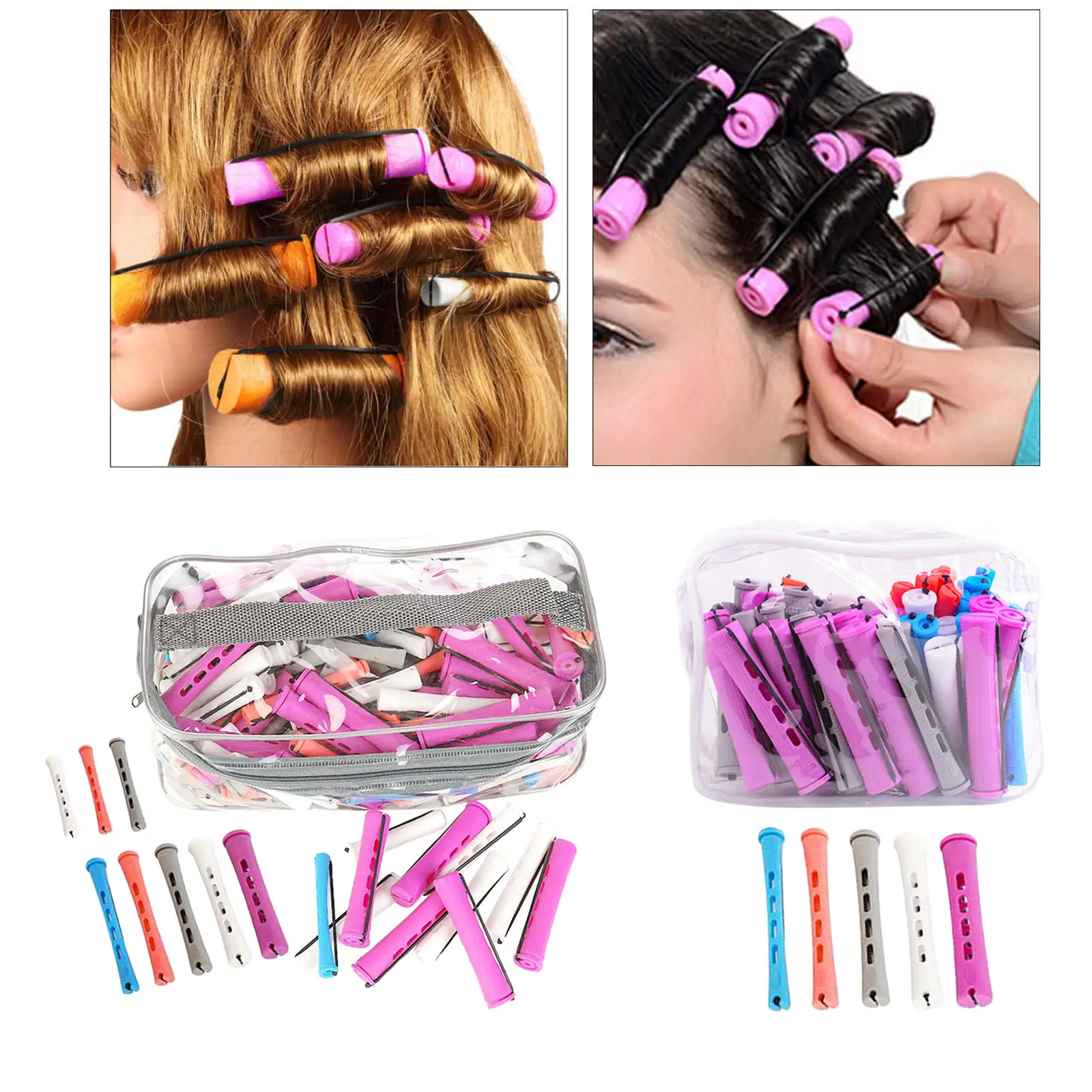 Hair Rollers Non-Slip Elastic with Rubber Band Heatless Straight Gifts Plastic Perm Rods for Natural Curly Wavy Hair 1Pack Girls