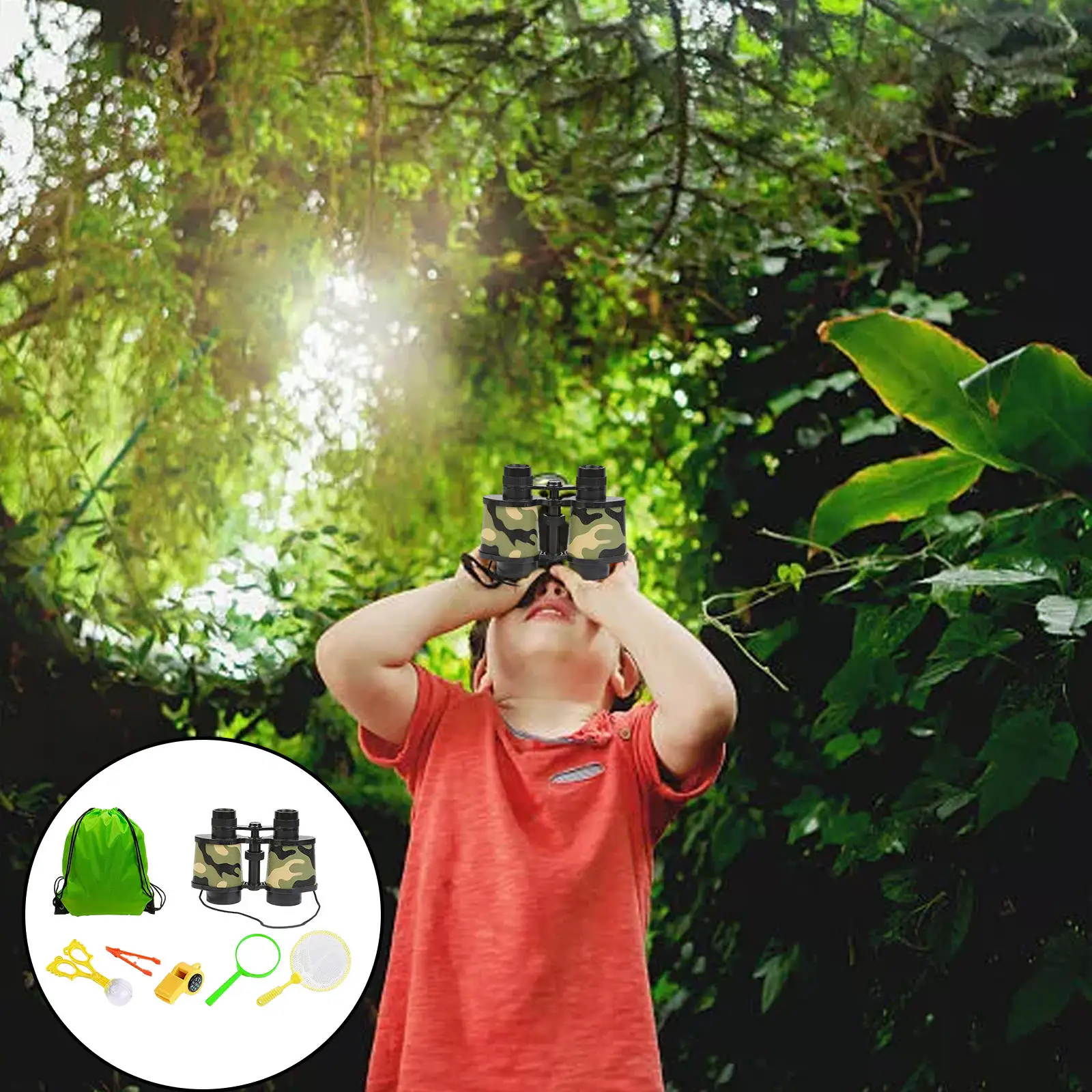 Magnifying Glass Exploration Equipment Outdoor Adventure Kits Flashlight Bug Container Compass IAMGlobal Kids Explorer Kit Binoculars Backpack for Camping Hiking Nature Explorer Kit Whistle 