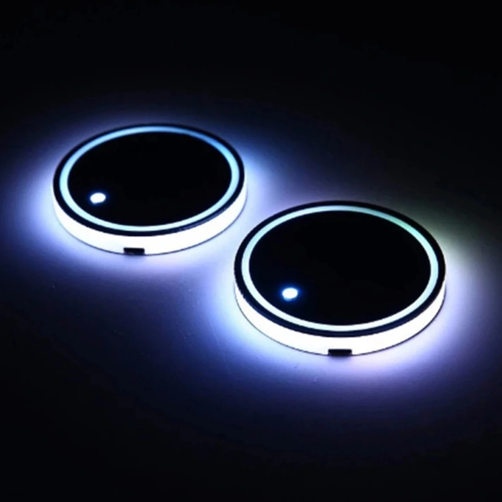 2pcs LED Car Cup Holder Lights Coaster for Multicolor Changing USB Charging Mat Luminescent Cup Pad