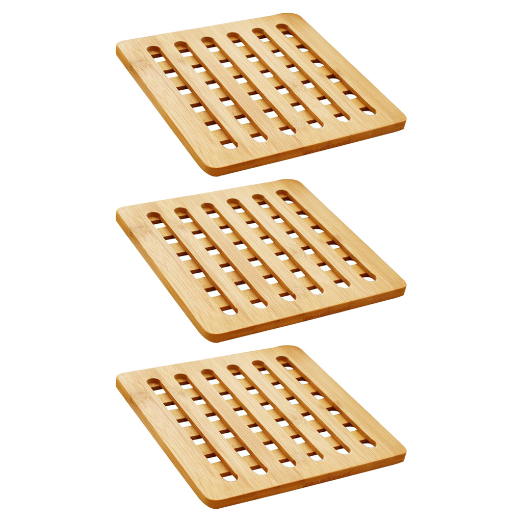 3pcs Natural Bamboo Trivet Mat Pads for Hot Pot Dishes Heat Resistant Square