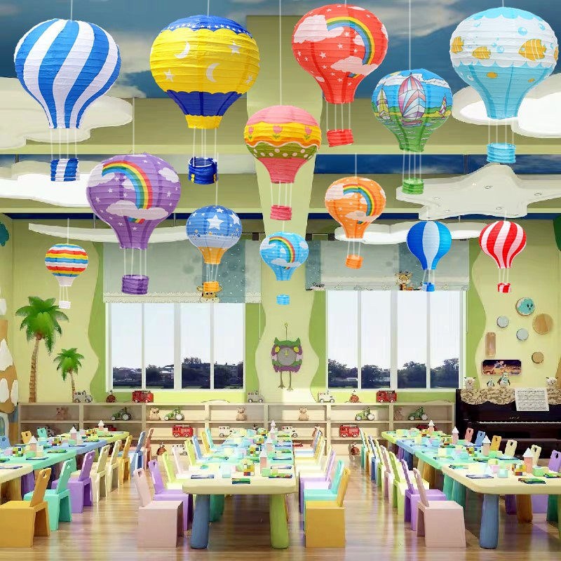 16inch 40cm Hanging Paper Lanterns Rainbow Hot Air Balloon Paper Lantern Chinese Party Ball Lamp Decor Birthday Wedding Supplies