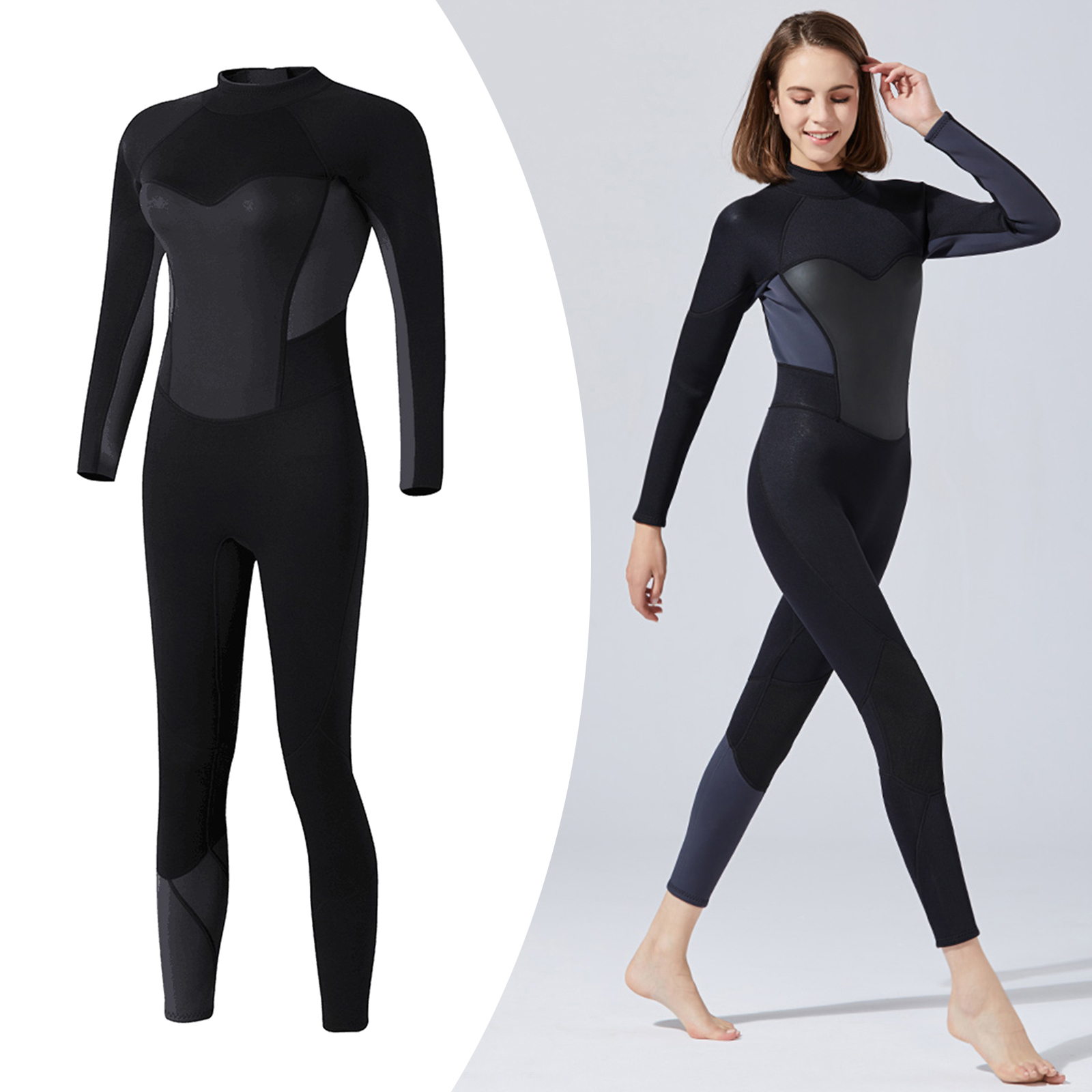 Women Wetsuit 3mm Neoprene Diving Suit Keep Warm Thickened Long Sleeve Full Body Scuba Wet Suit for Surf Snorkeling Swimsuit