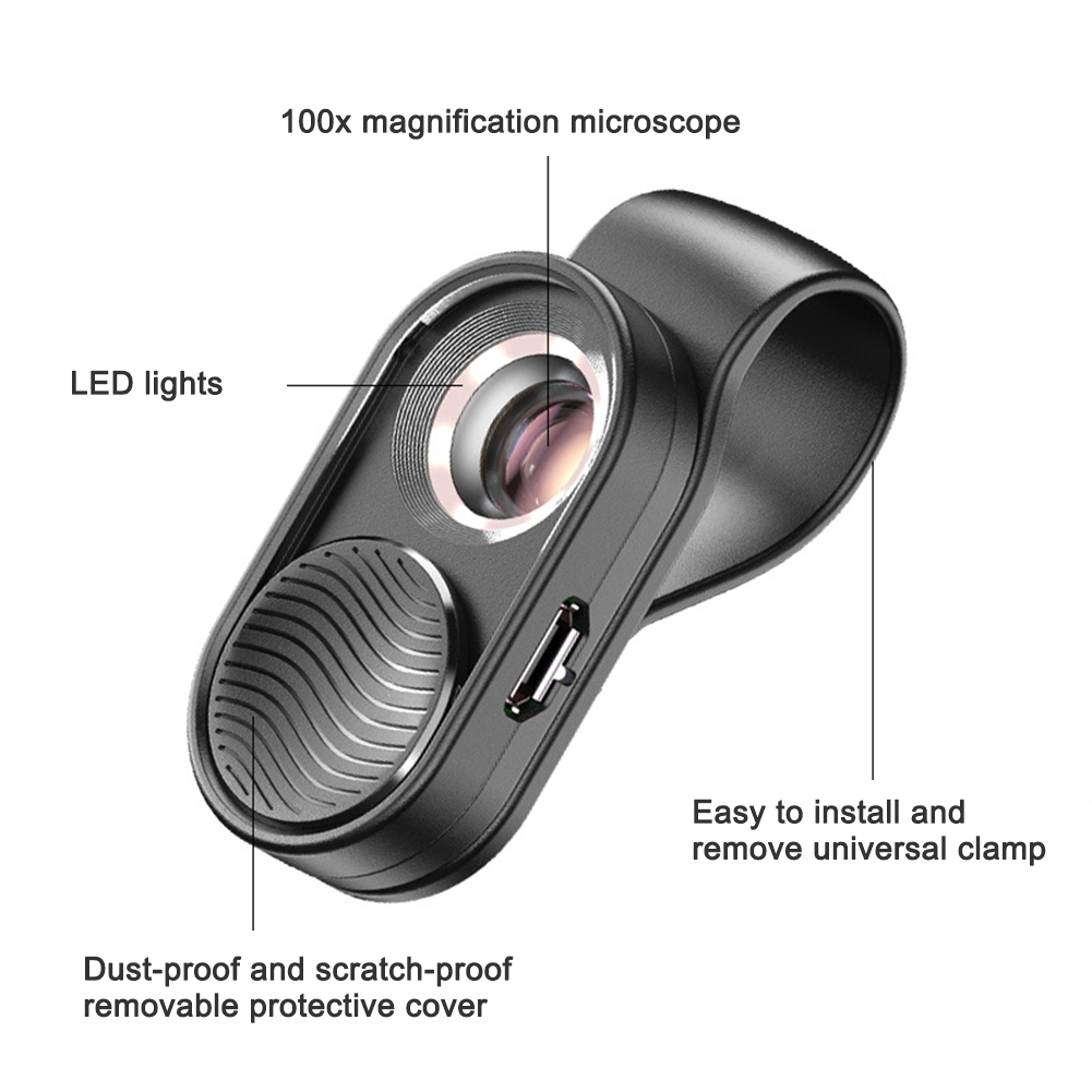 luz led mini portátil celular microscópio clipe