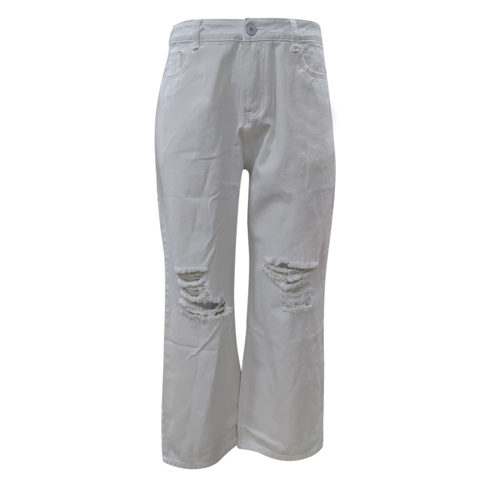 Celana Denim Pinggang Tinggi Kancing 