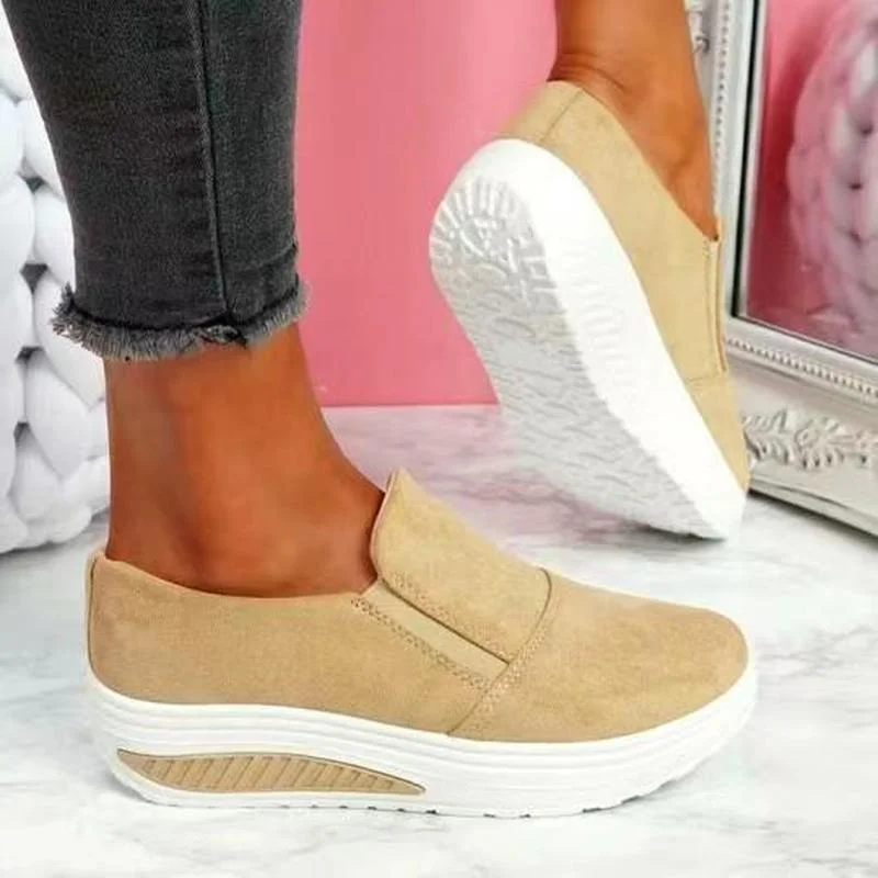 Summer Women's Single Shoes Platform Lightweight Suede Ladies Loafers Flat Platform Slip On Hiking Shallow Mouth Casual Shoes