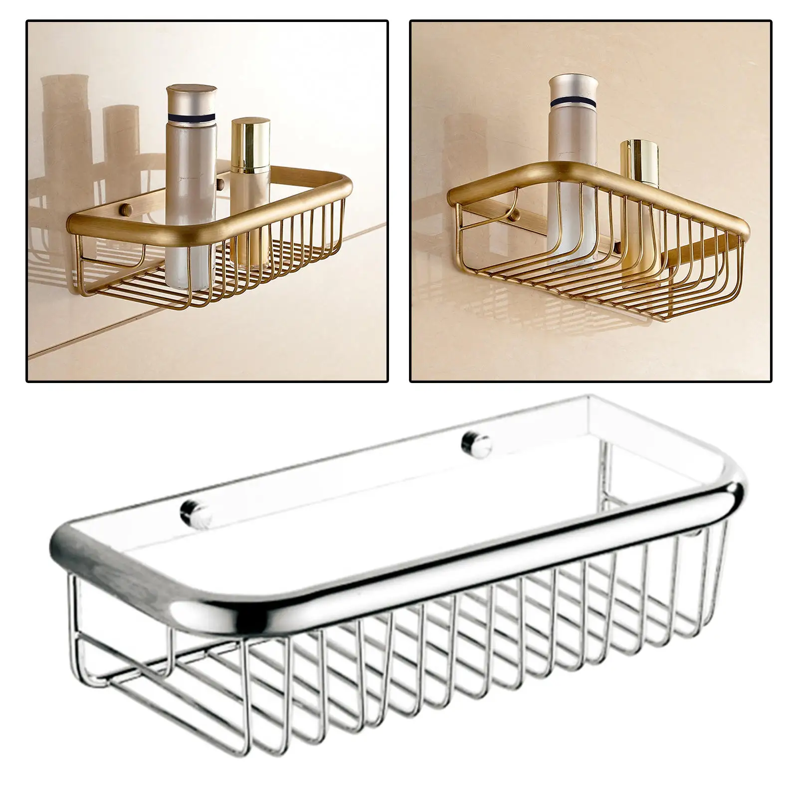 Solid Copper 30cm Bathroom Shower Shelf Caddy Basket Wall Mount
