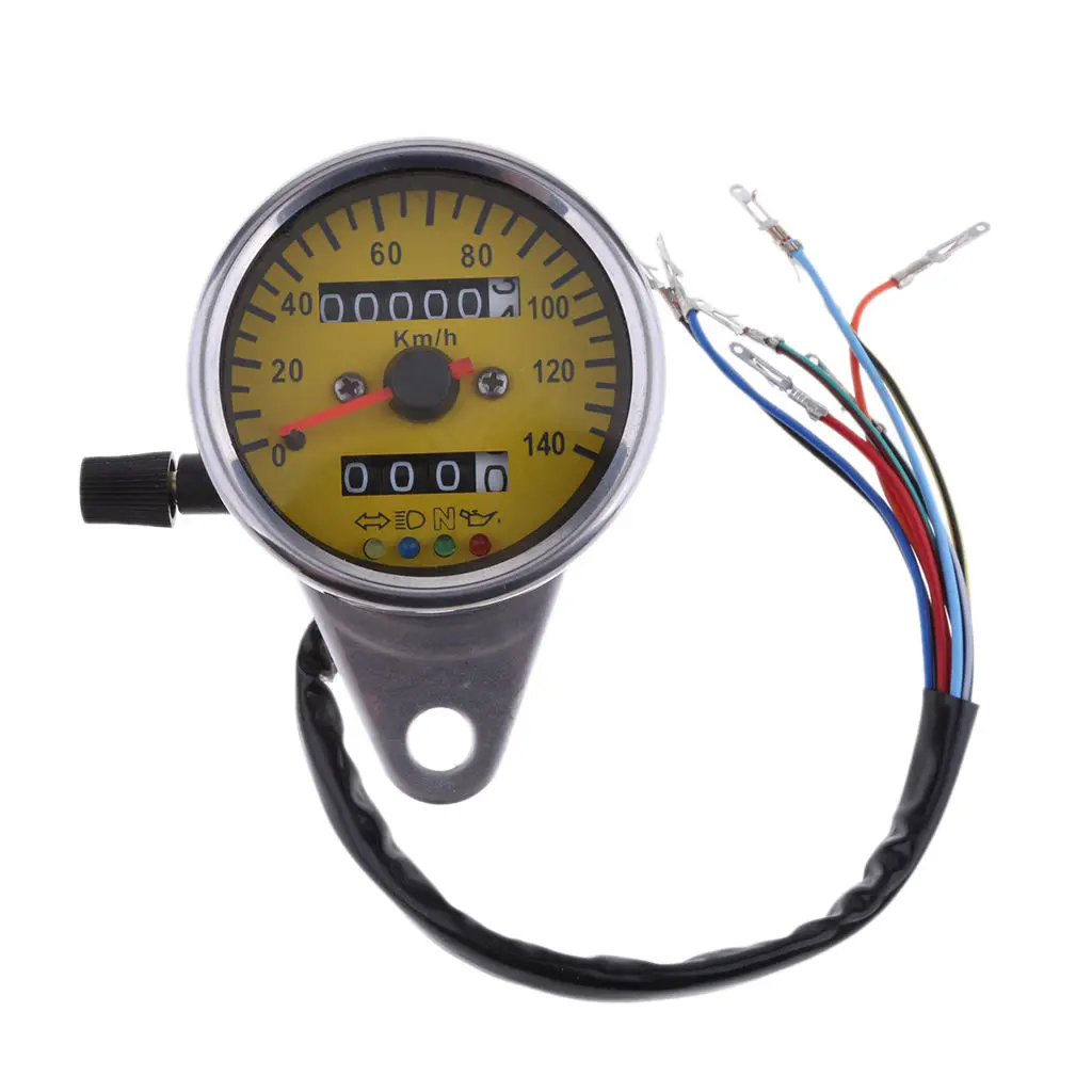 60mm Motorcycle Speedometer Yellow Mechanical Motorcycle LED Speedometer Gauge With Indicator For Honda For Yamaha Suzuki 