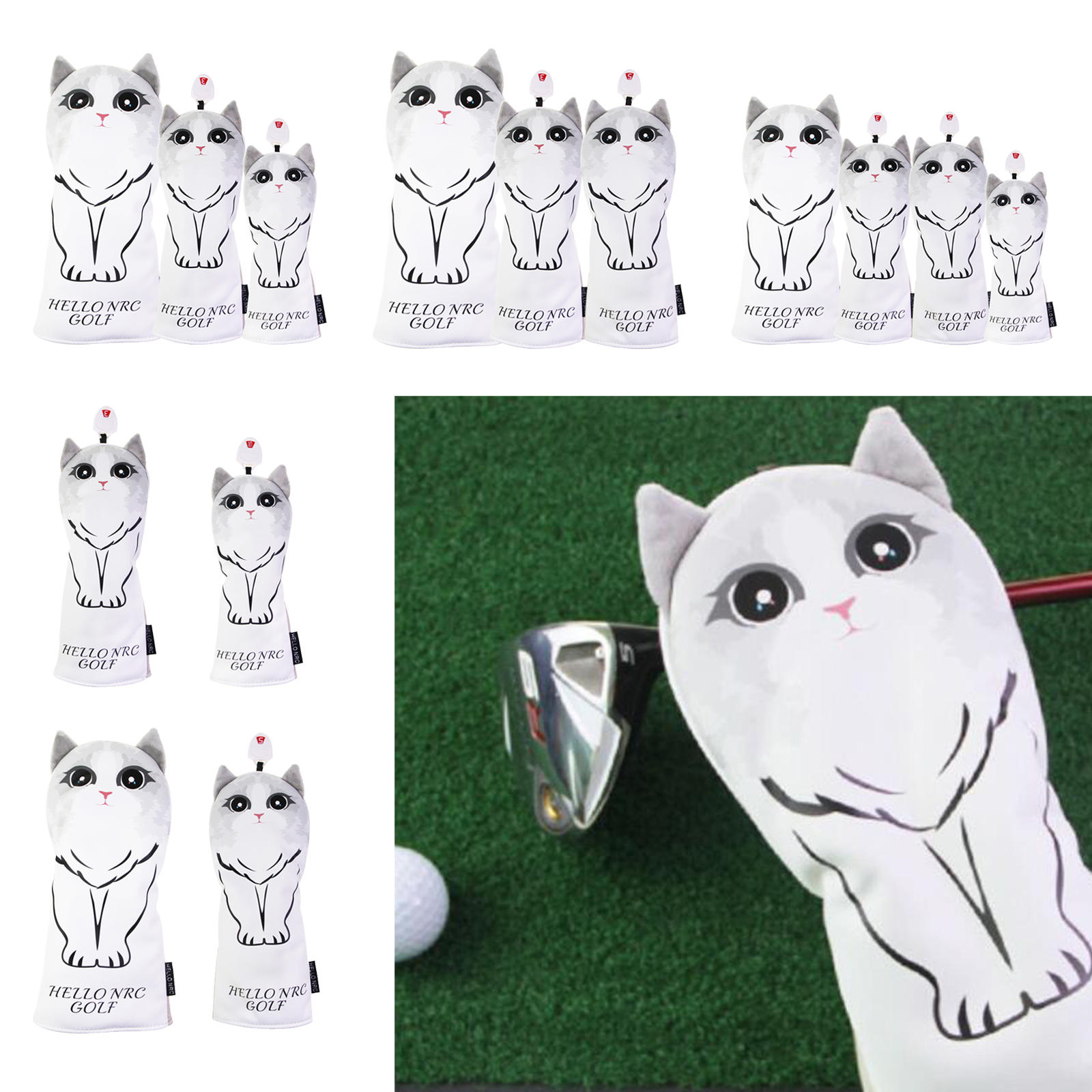 Golf Club Head Cover Driver Fairway Wood Headcover Golf 1 3 5 UT Covers Sleeve Protector Guard with Cat Pattern and Numbers