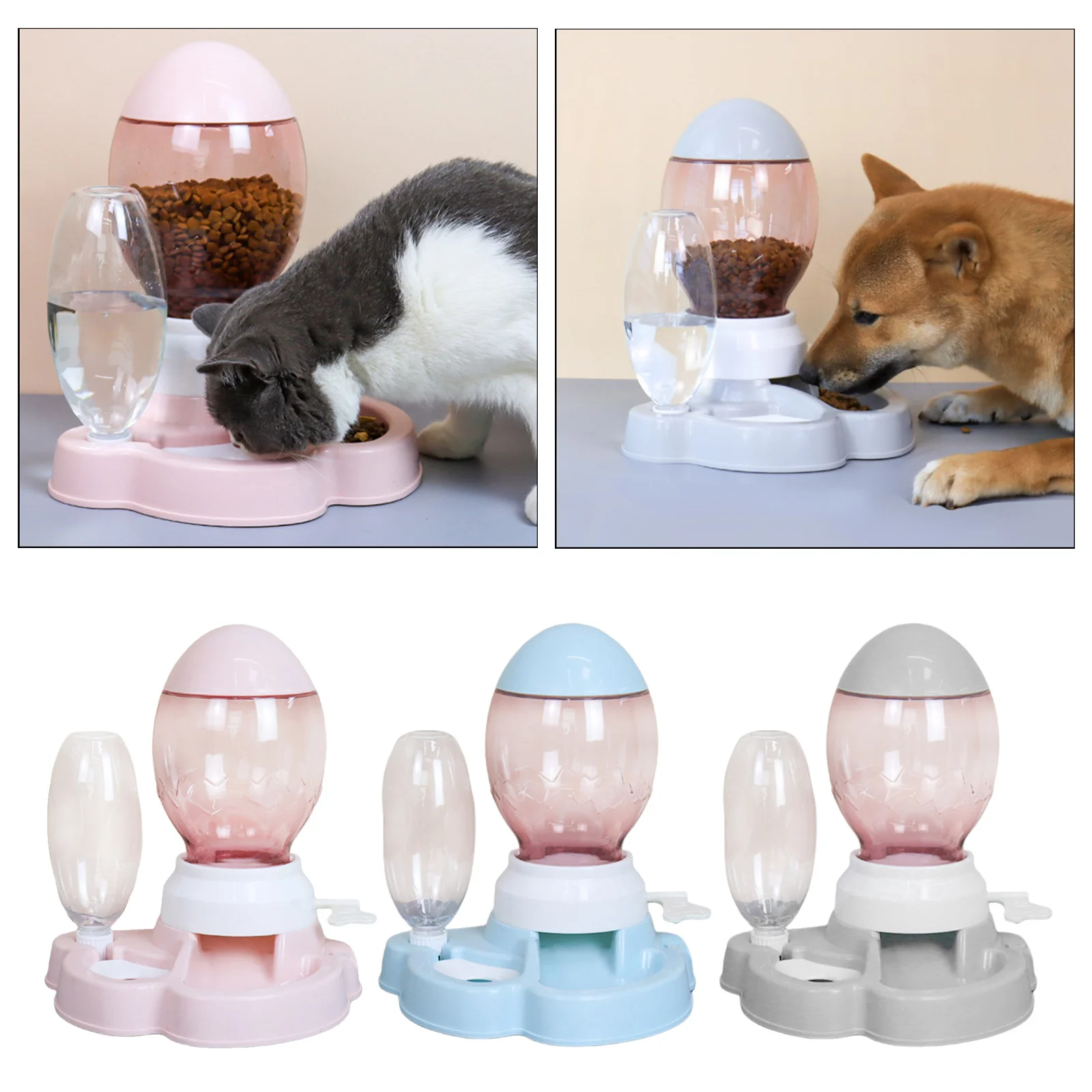 Dual-use Cat Feeder Set 2.2L Food Dispenser Container Waterer Feeding Bowl