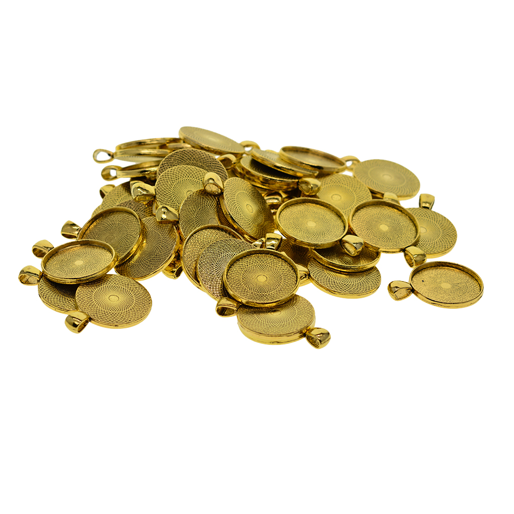 50 Pcs 1 Inch Round Bezel Charms Pendants Blanks Base Settings Tray - Jewelry Making Findings Accessories