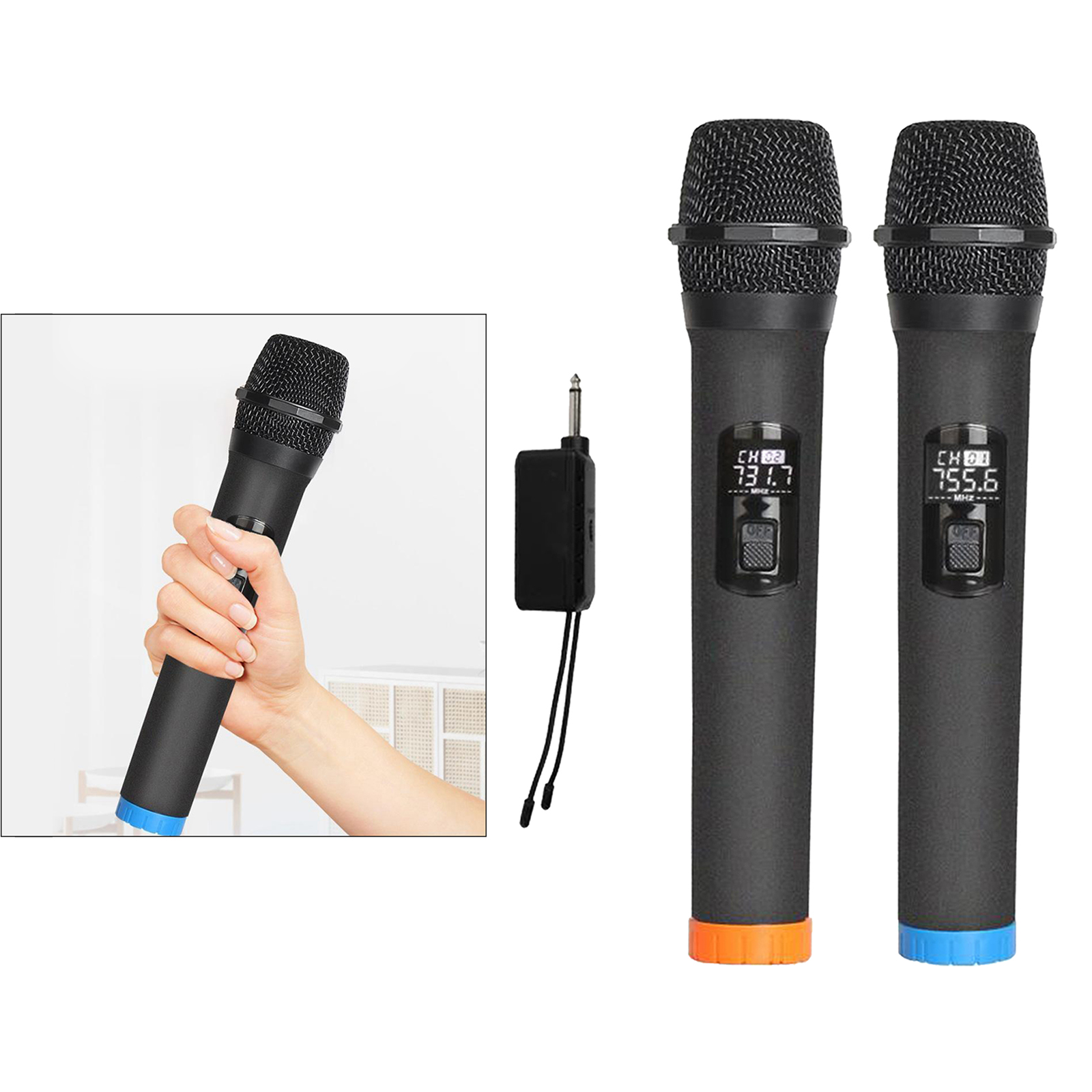 Black Handheld Wireless 2pcs Microphones 2channel VHF Cordless Microphone Professional Mic for Family Party Church Meeting