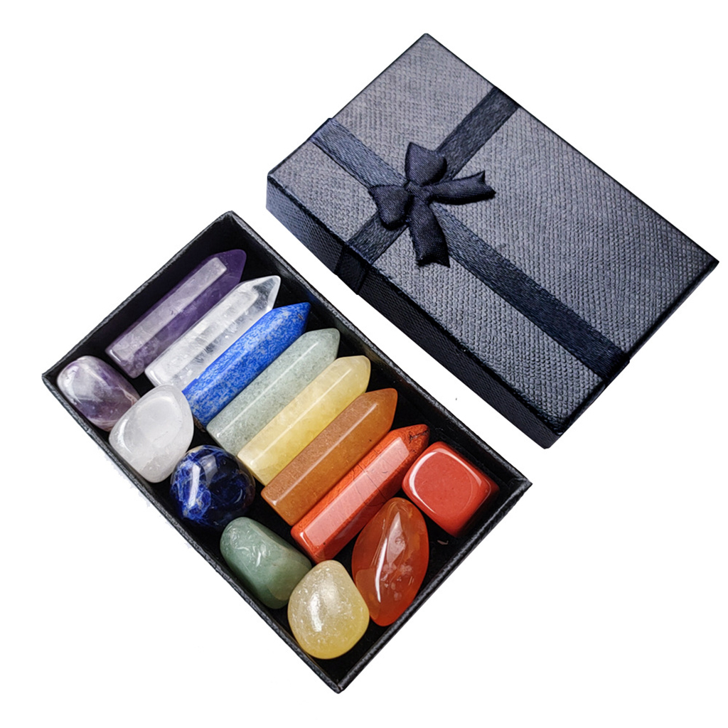 Multi-colored Crystal Energy Stones Topaz Gems Yoga for Aquarium Gift Box