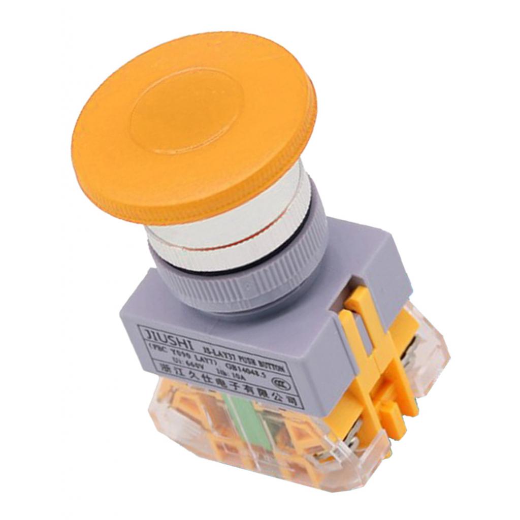 1pc Emergency Stop Mushroom Head Push Button Switch Reset LAY37-11M Yellow