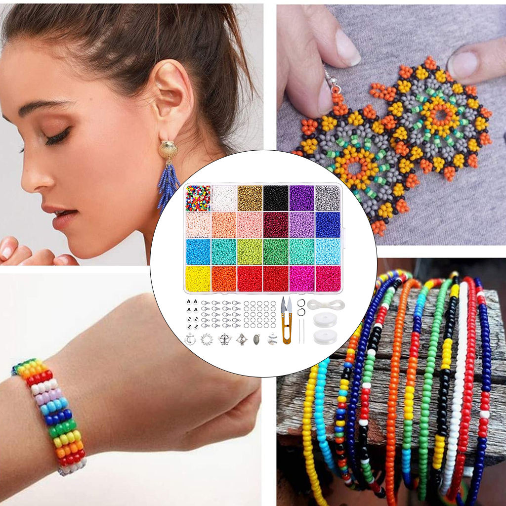 Glass Beads w/String Clasps Scissor DIY Bracelet Necklaces Crafting Jewelry Making Supplies