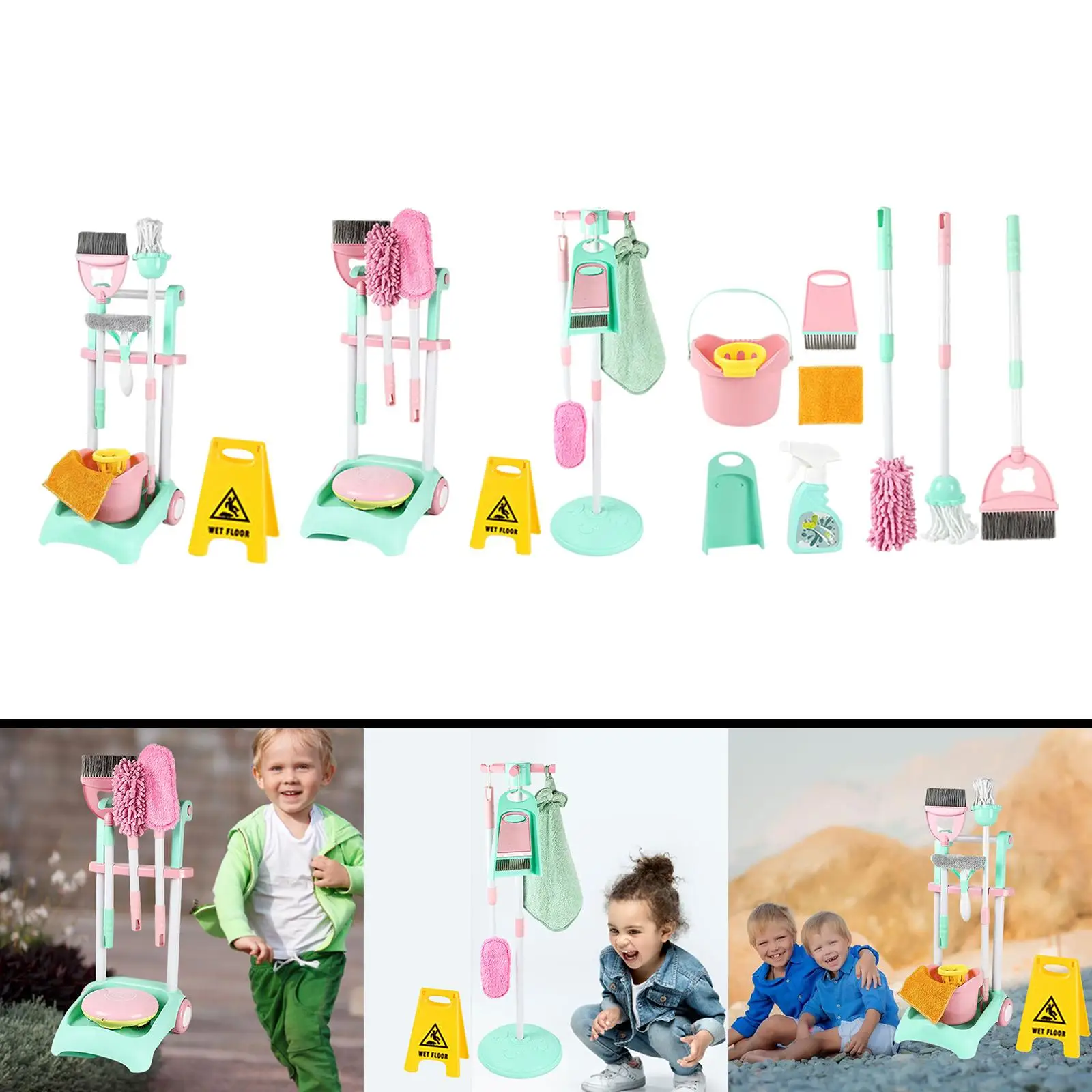 Kids Cleaning Set Dustpan Pretend Toy Realistic for Kitchen Home Gift 2 3 4 5 6 7 8 Year Old Boys and Girls