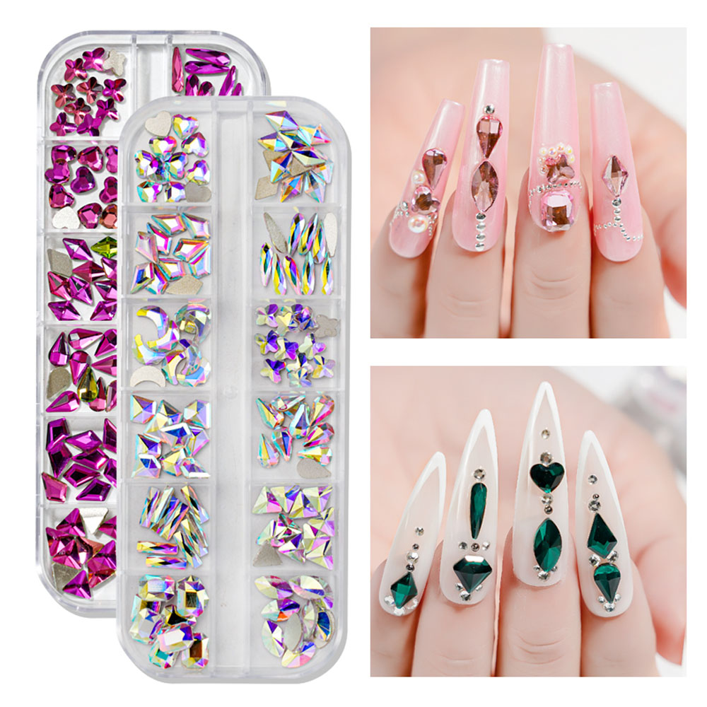 Best of 12Gird / Box Mixed Shape Nail Rhinestone 3D AB / Gold Non Hotfix Flatback Crystal Diamond Gem DIY Glitter Stone Nail Art Decoration Reviews & Tips - Image 2