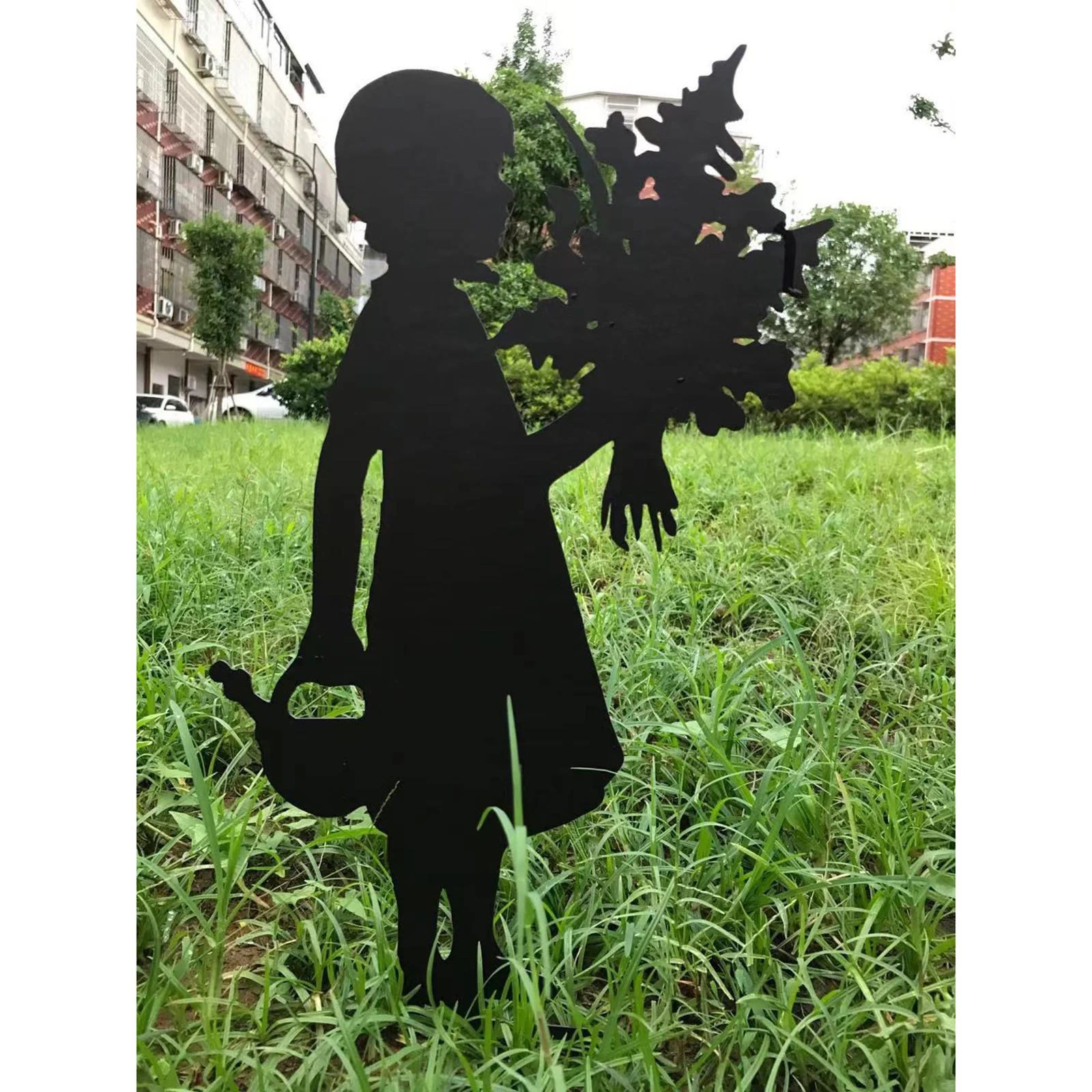 Cute Fairy Silhouette Metal Garden Stake Plant Flower Girl Stick Decor Gift