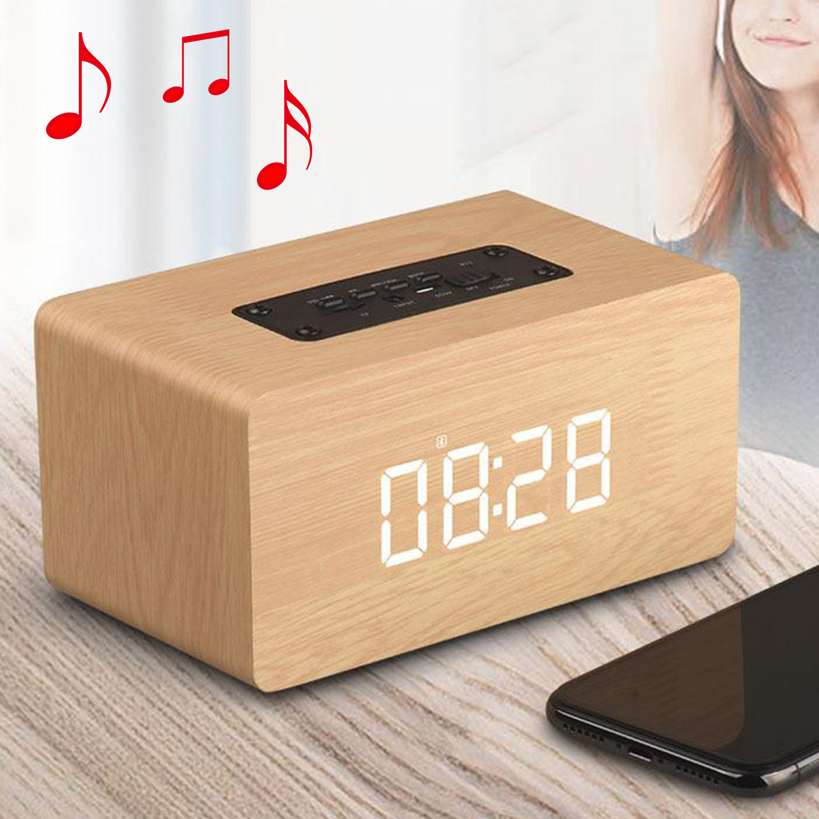 Wireless Portable Bluetooth Soundbar Audio Player Made of Wood for SmartPhone Speakers in The Home Office