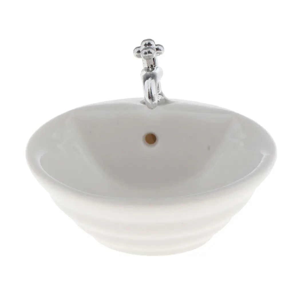 1/12 Ceramic Wash Basin for Dollhouse Bathroom Furniture Scenery Accessory