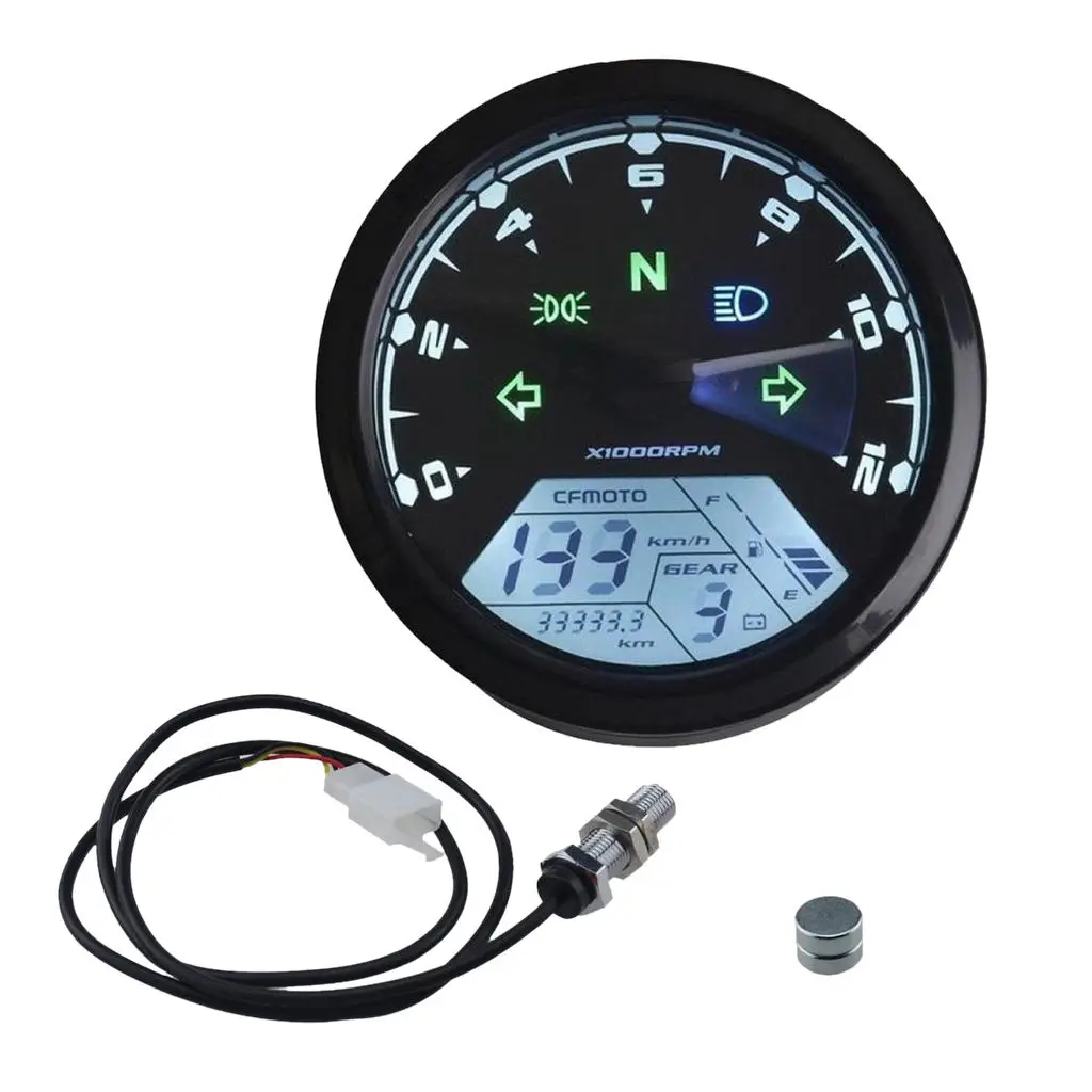 12000RPM LCD Digital Odometer Motorcycle Speedometer Tachometer 1-4 Cylinder