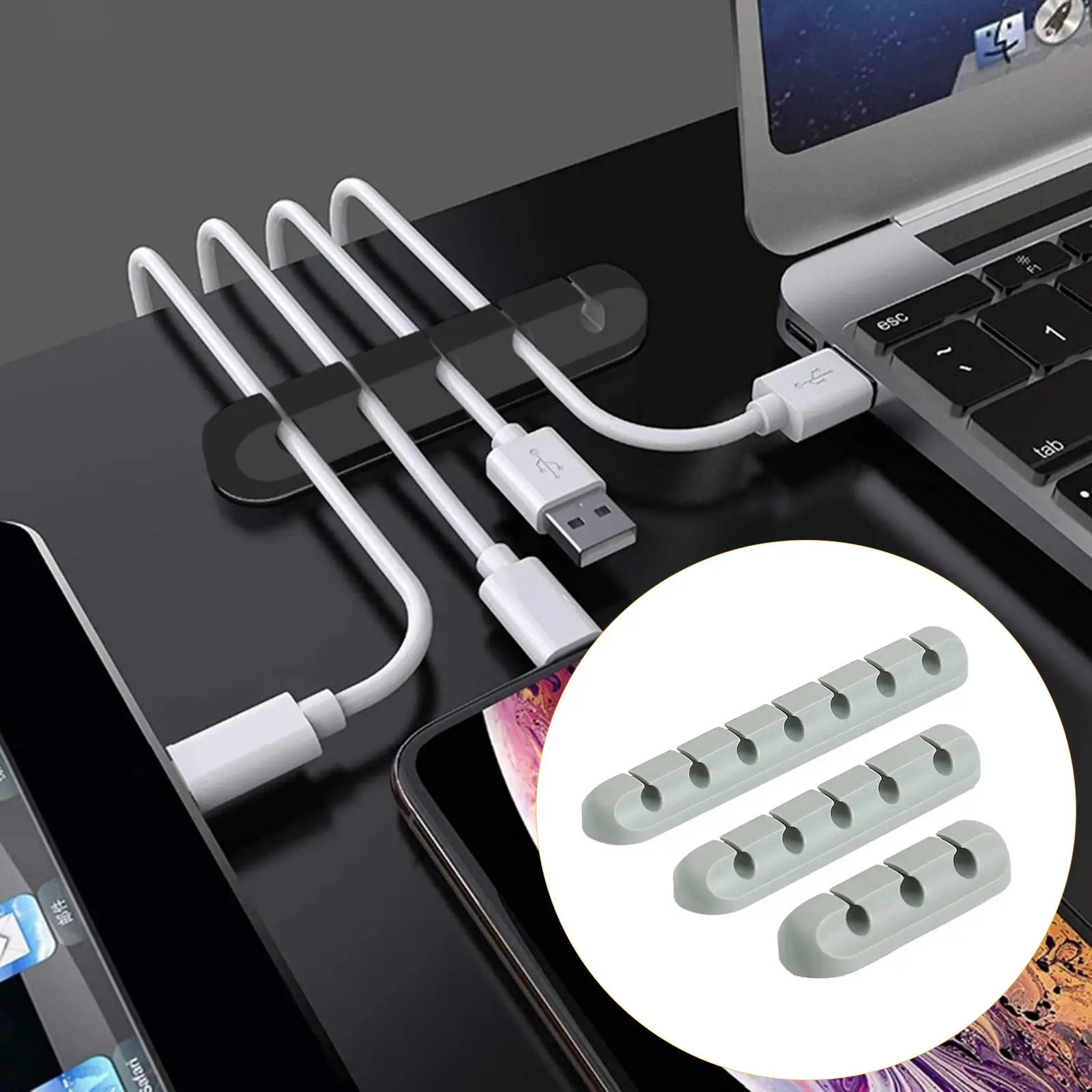 3x Cable Clips Winder Silicone Cable Management Office Desktop Flexible Cable Organiser for Power Cord Headphone Car Mouse Phone